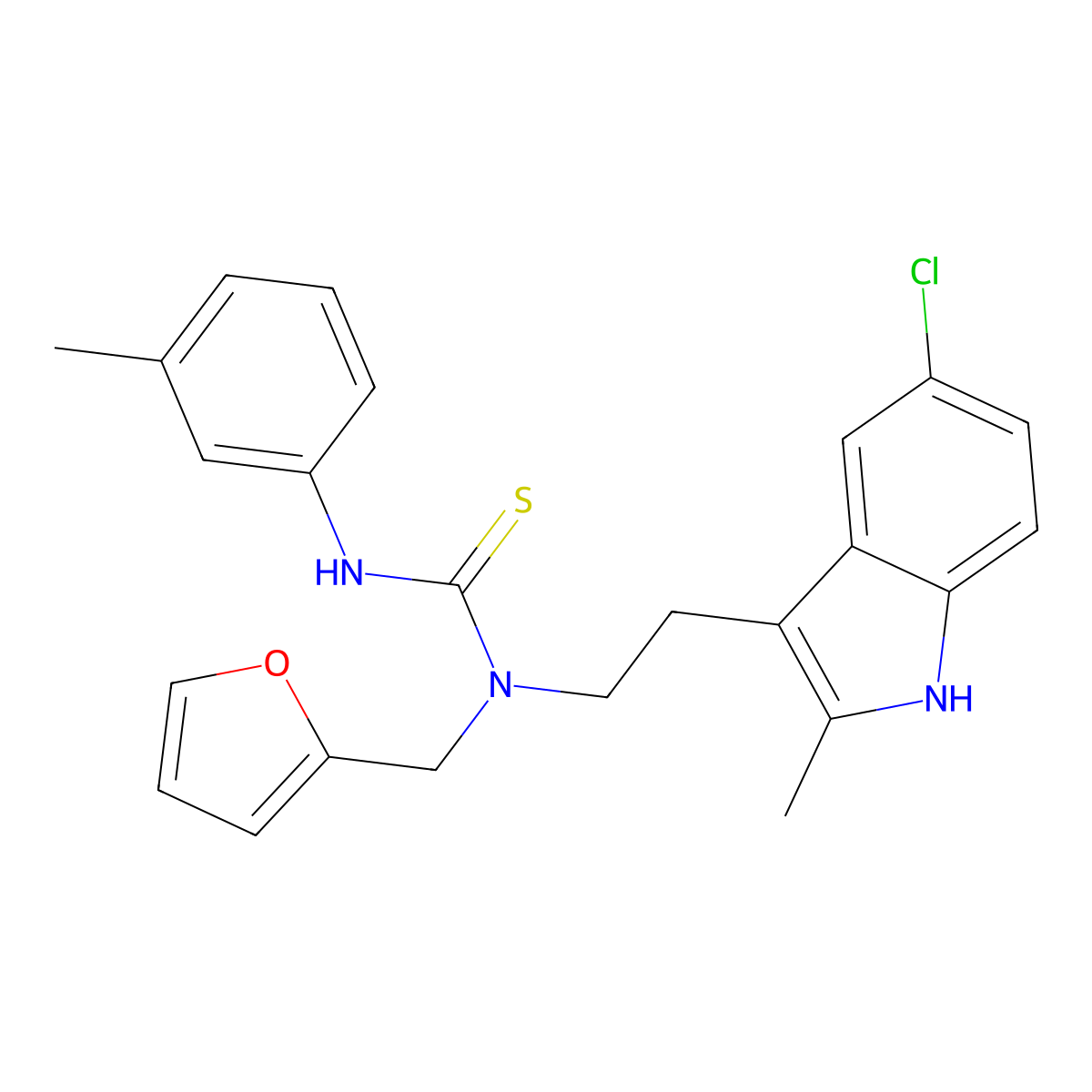 1-(2-(5-chloro-2-methyl-1H-indol-3-yl)ethyl)-1-(furan-2-ylmethyl)-3-(m-tolyl)thiourea molecular structure, CAS 851971-19-2