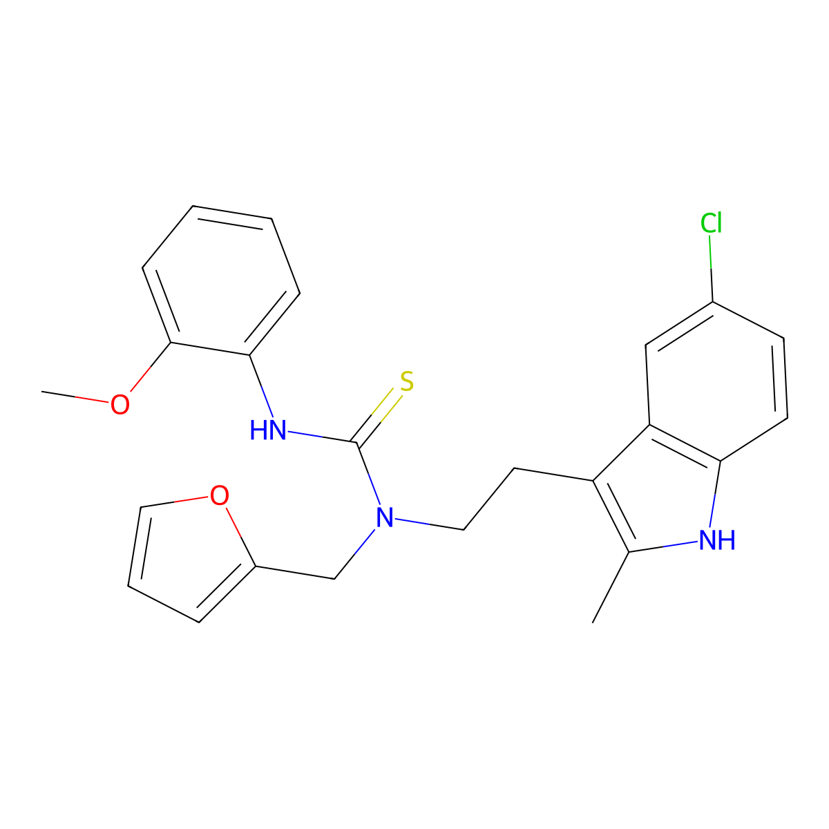 1-(2-(5-chloro-2-methyl-1H-indol-3-yl)ethyl)-1-(furan-2-ylmethyl)-3-(2-methoxyphenyl)thiourea molecular structure, CAS 851971-23-8