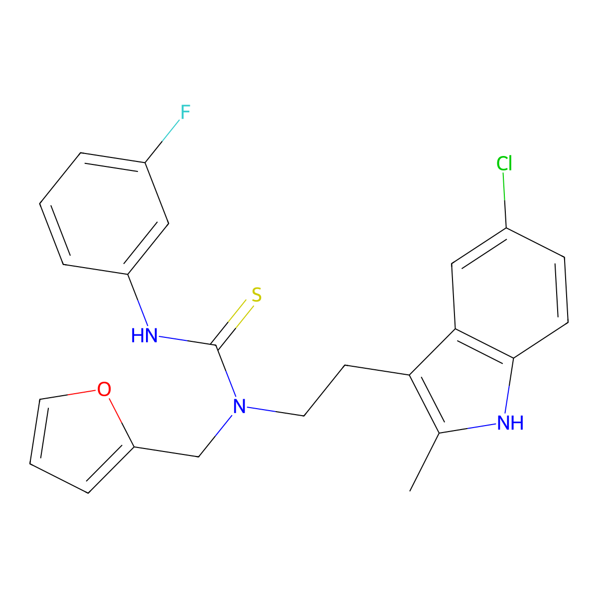 1-(2-(5-chloro-2-methyl-1H-indol-3-yl)ethyl)-3-(3-fluorophenyl)-1-(furan-2-ylmethyl)thiourea molecular structure, CAS 851971-28-3