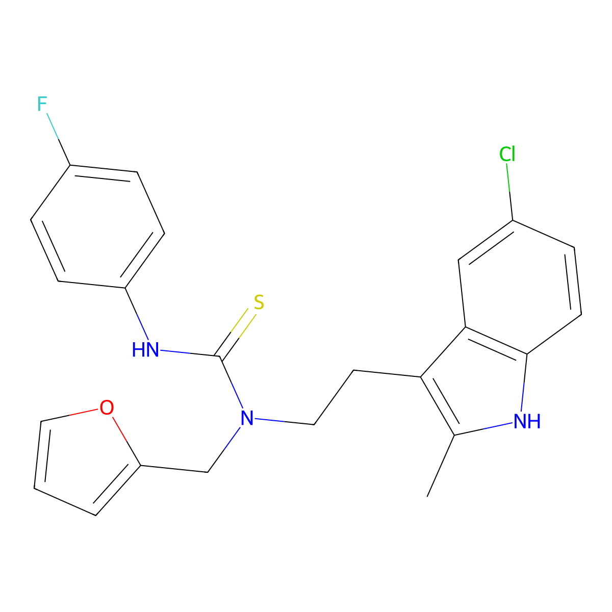 1-(2-(5-chloro-2-methyl-1H-indol-3-yl)ethyl)-3-(4-fluorophenyl)-1-(furan-2-ylmethyl)thiourea molecular structure, CAS 851971-29-4