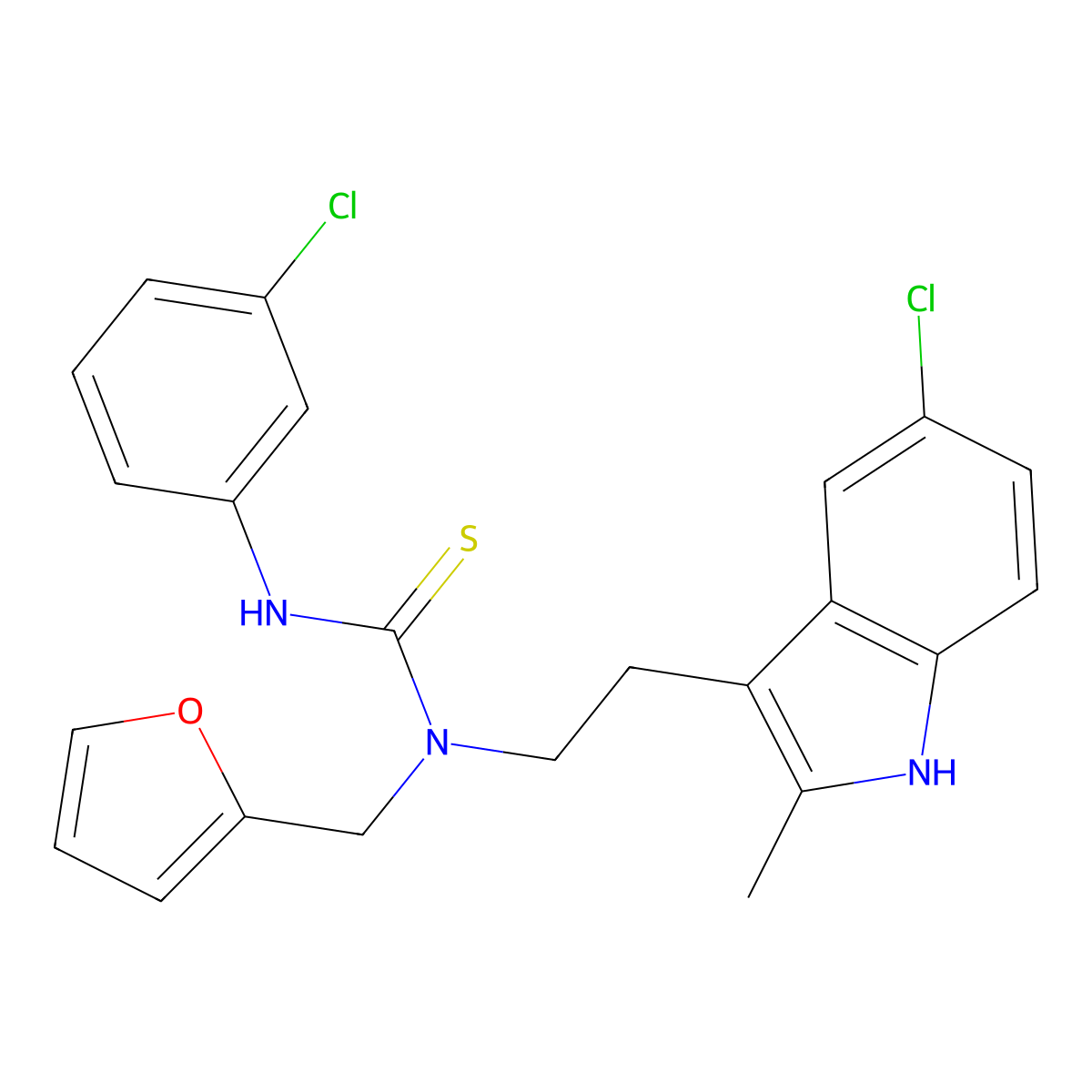 1-(2-(5-chloro-2-methyl-1H-indol-3-yl)ethyl)-3-(3-chlorophenyl)-1-(furan-2-ylmethyl)thiourea molecular structure, CAS 851971-30-7