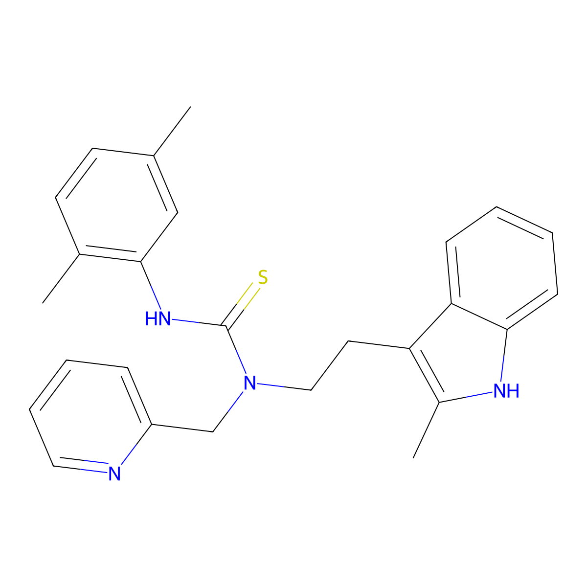 3-(2,5-dimethylphenyl)-1-(2-(2-methyl-1H-indol-3-yl)ethyl)-1-(pyridin-2-ylmethyl)thiourea molecular structure, CAS 851971-41-0