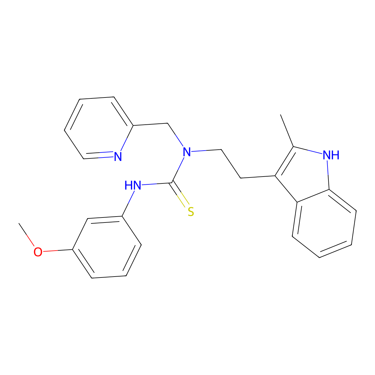 3-(3-methoxyphenyl)-1-(2-(2-methyl-1H-indol-3-yl)ethyl)-1-(pyridin-2-ylmethyl)thiourea molecular structure, CAS 851971-45-4