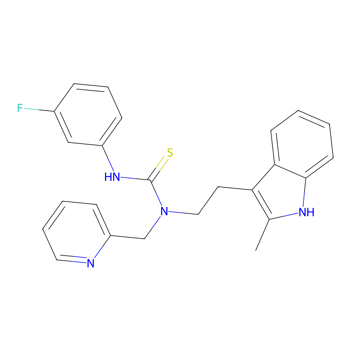 3-(3-fluorophenyl)-1-(2-(2-methyl-1H-indol-3-yl)ethyl)-1-(pyridin-2-ylmethyl)thiourea molecular structure, CAS 851971-49-8