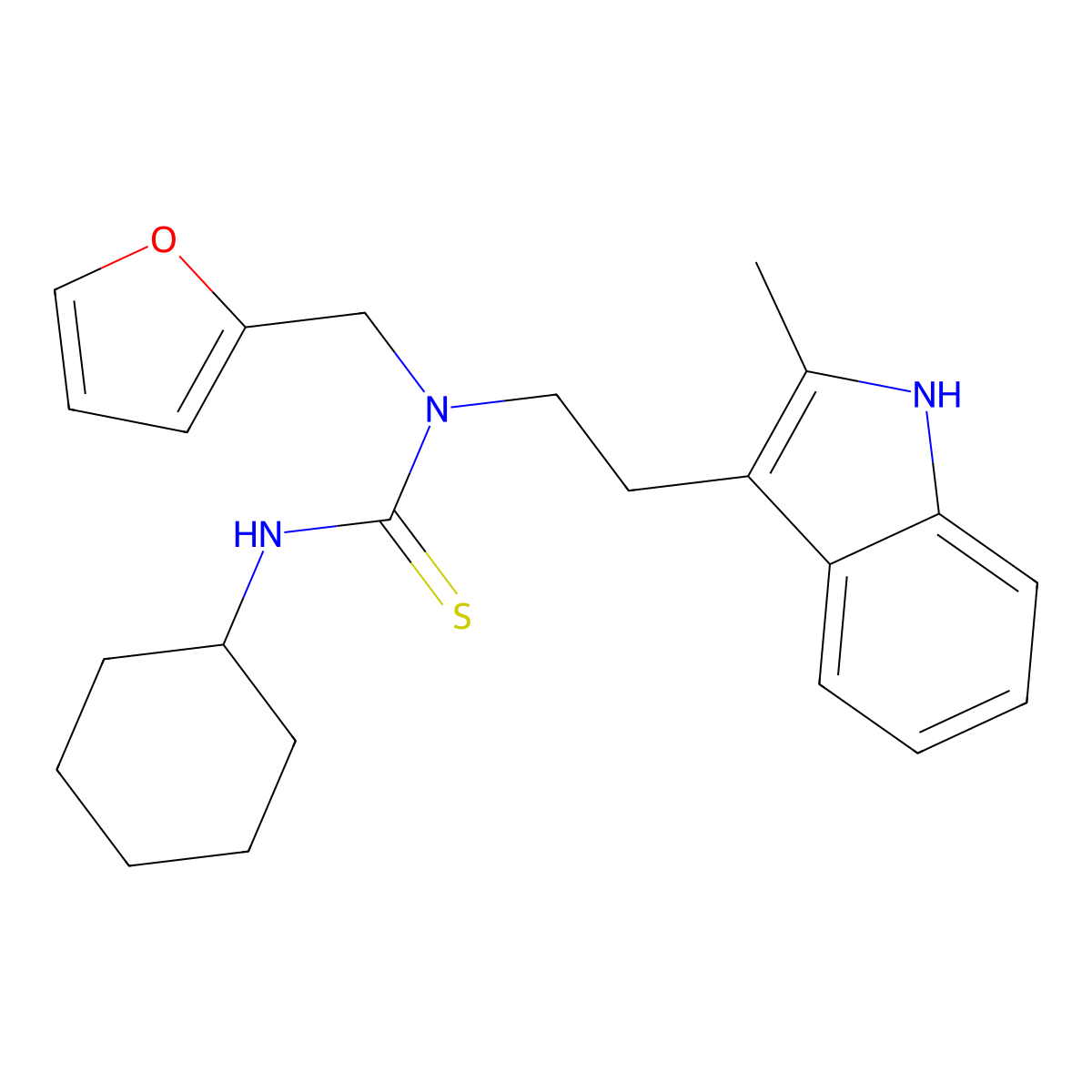 3-cyclohexyl-1-(furan-2-ylmethyl)-1-(2-(2-methyl-1H-indol-3-yl)ethyl)thiourea molecular structure, CAS 851971-57-8