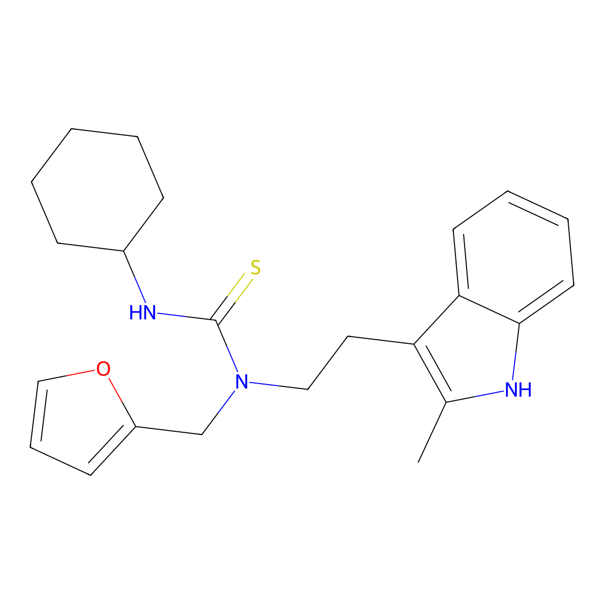 3-cyclohexyl-1-(furan-2-ylmethyl)-1-(2-(2-methyl-1H-indol-3-yl)ethyl)thiourea molecular structure, CAS 851971-57-8
