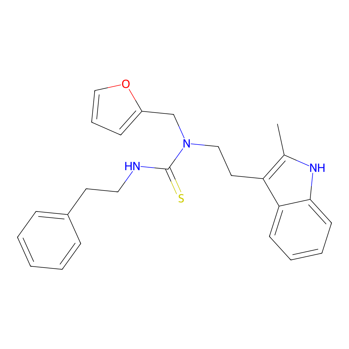1-(furan-2-ylmethyl)-1-(2-(2-methyl-1H-indol-3-yl)ethyl)-3-phenethylthiourea molecular structure, CAS 851971-59-0