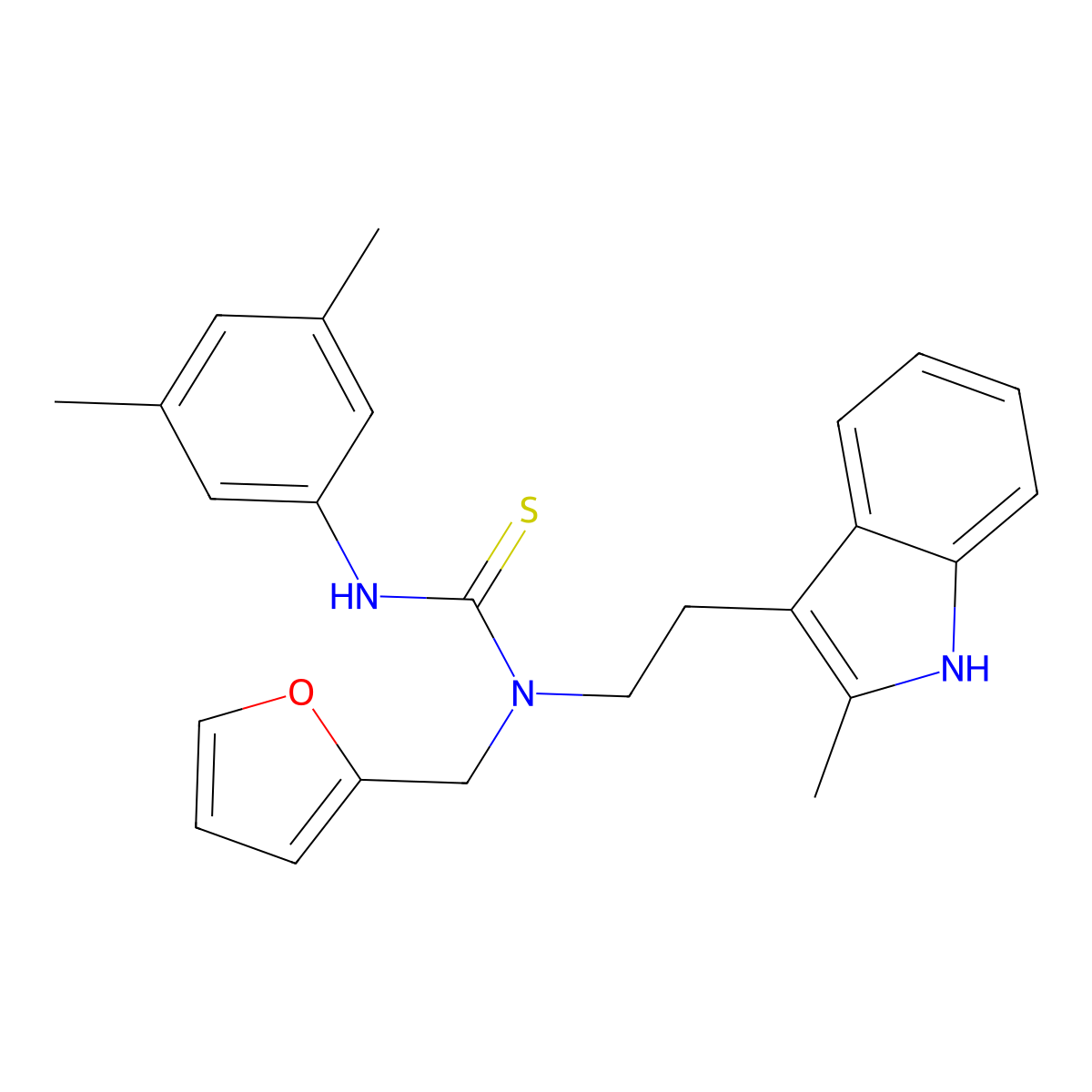 3-(3,5-dimethylphenyl)-1-(furan-2-ylmethyl)-1-(2-(2-methyl-1H-indol-3-yl)ethyl)thiourea molecular structure, CAS 851971-66-9