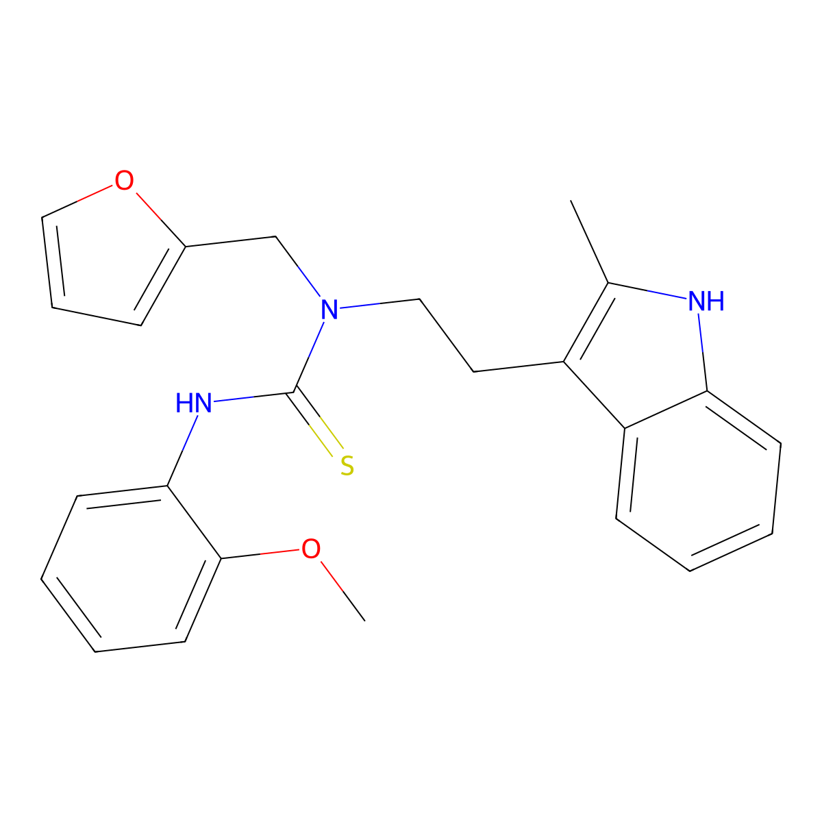 1-(furan-2-ylmethyl)-3-(2-methoxyphenyl)-1-(2-(2-methyl-1H-indol-3-yl)ethyl)thiourea molecular structure, CAS 851971-67-0