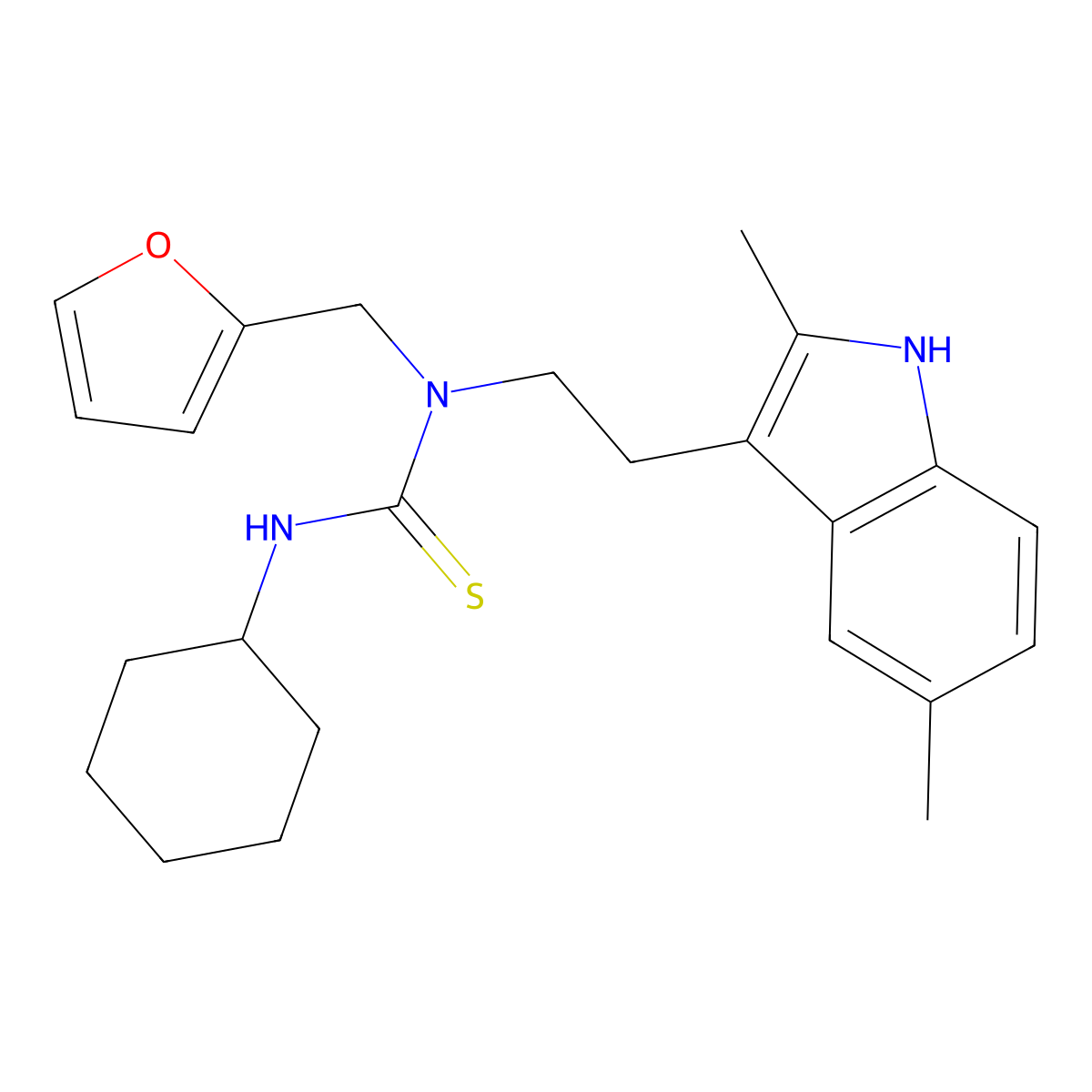 3-cyclohexyl-1-(2-(2,5-dimethyl-1H-indol-3-yl)ethyl)-1-(furan-2-ylmethyl)thiourea molecular structure, CAS 851972-03-7