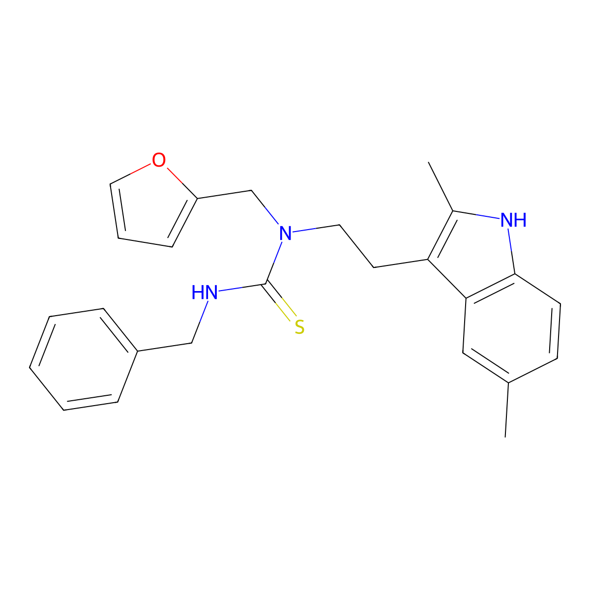 3-benzyl-1-(2-(2,5-dimethyl-1H-indol-3-yl)ethyl)-1-(furan-2-ylmethyl)thiourea molecular structure, CAS 851972-04-8