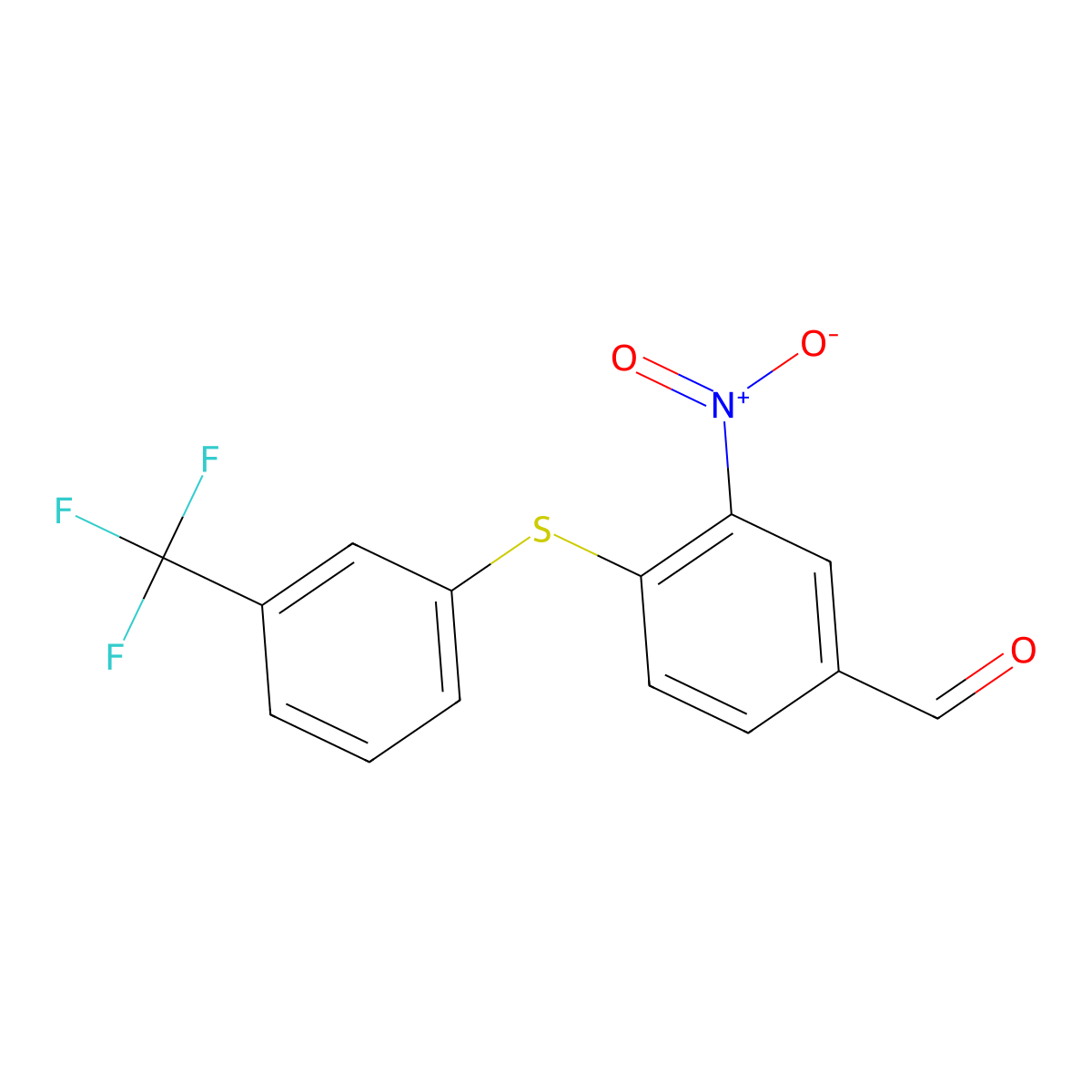 3-Nitro-4-[[3-(trifluoromethyl)phenyl]thio]benzaldehyde molecular structure, CAS 851975-11-6