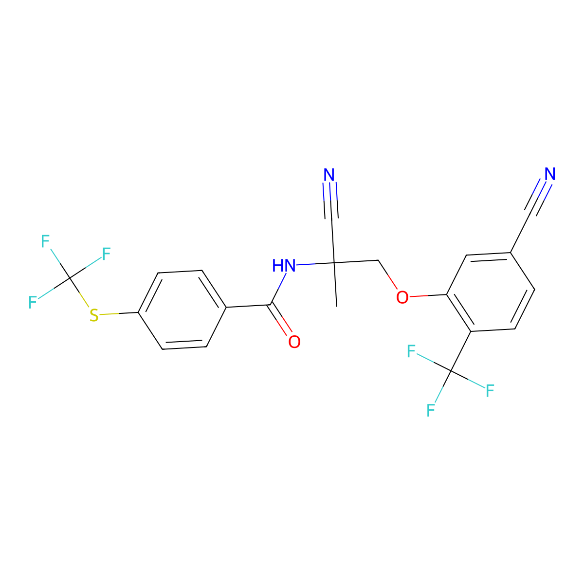 N-(1-cyano-2-(5-cyano-2-(trifluoromethyl)phenoxy)-1-methylethyl)-4-((trifluoromethyl)thio)benzamide molecular structure, CAS 851976-50-6