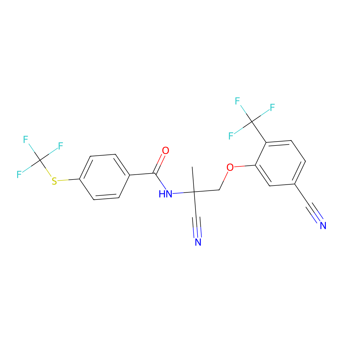 N-(1-cyano-2-(5-cyano-2-(trifluoromethyl)phenoxy)-1-methylethyl)-4-((trifluoromethyl)thio)benzamide molecular structure, CAS 851976-50-6