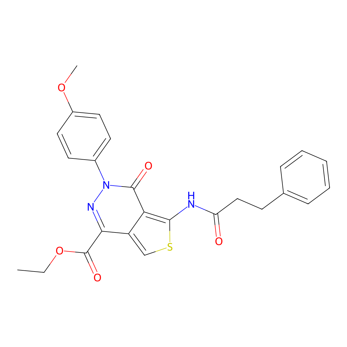 Ethyl 3-(4-methoxyphenyl)-4-oxo-5-(3-phenylpropanamido)-3,4-dihydrothieno[3,4-d]pyridazine-1-carboxylate molecular structure, CAS 851977-65-6