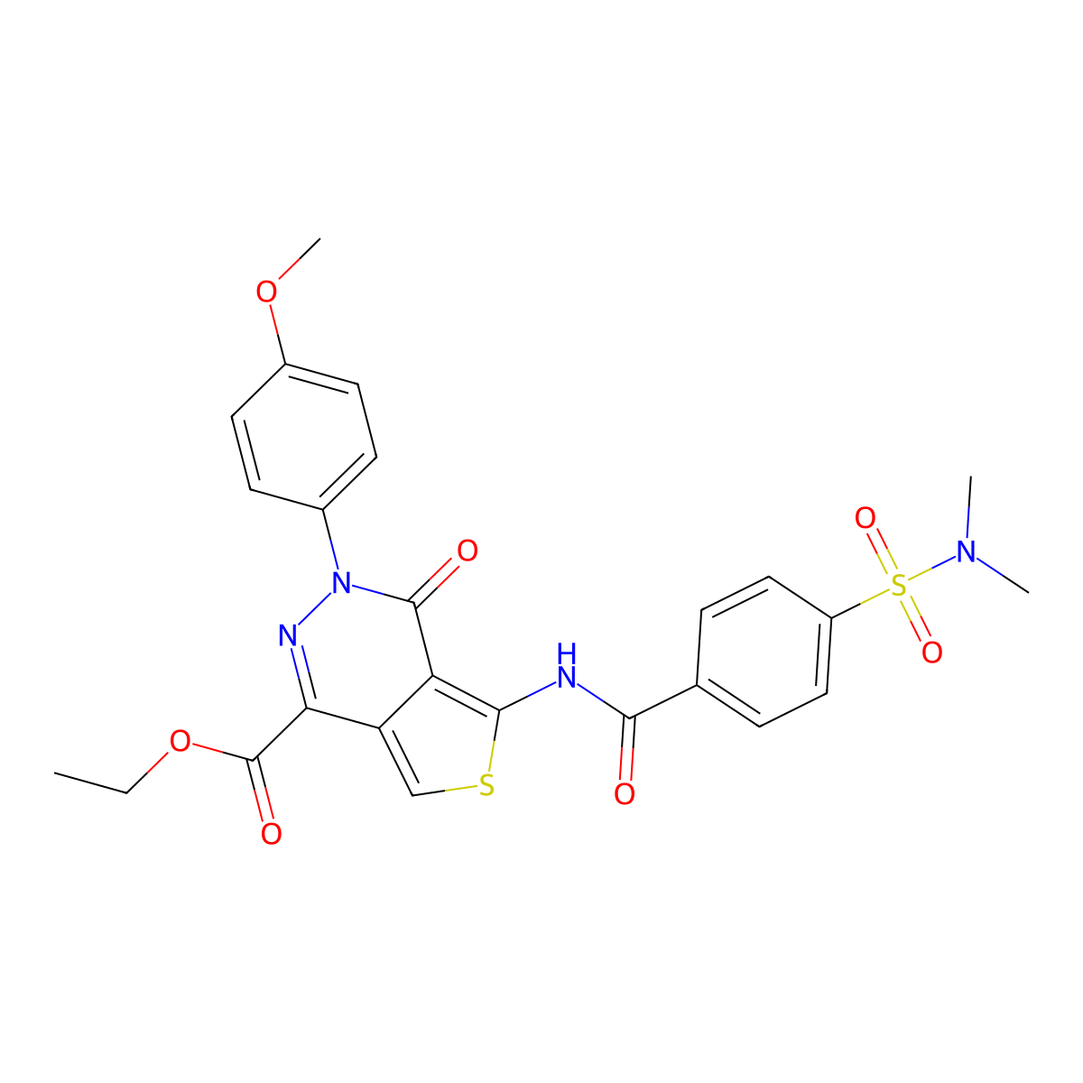 Ethyl 5-[[4-(dimethylsulfamoyl)benzoyl]amino]-3-(4-methoxyphenyl)-4-oxothieno[3,4-d]pyridazine-1-carboxylate molecular structure, CAS 851977-67-8
