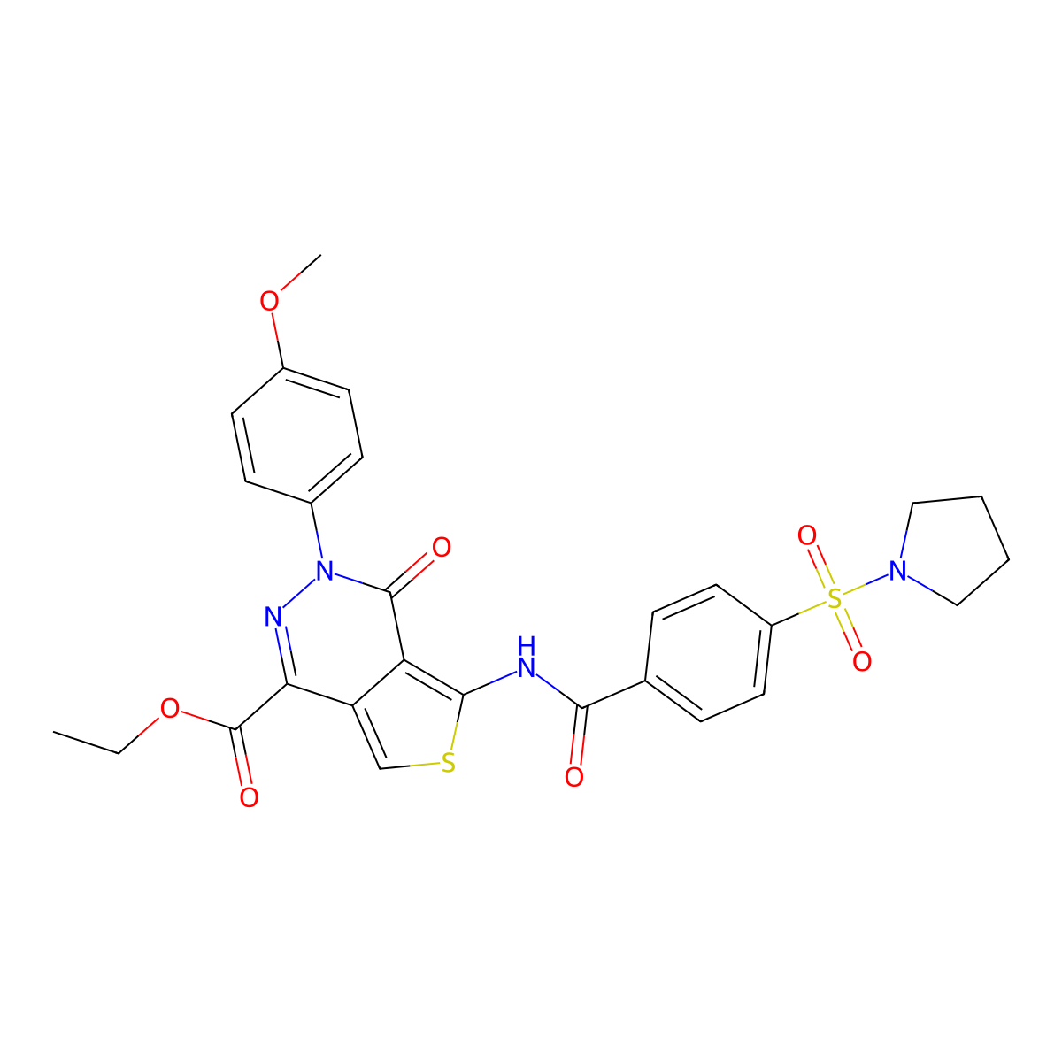 Ethyl 3-(4-methoxyphenyl)-4-oxo-5-[(4-pyrrolidin-1-ylsulfonylbenzoyl)amino]thieno[3,4-d]pyridazine-1-carboxylate molecular structure, CAS 851977-69-0
