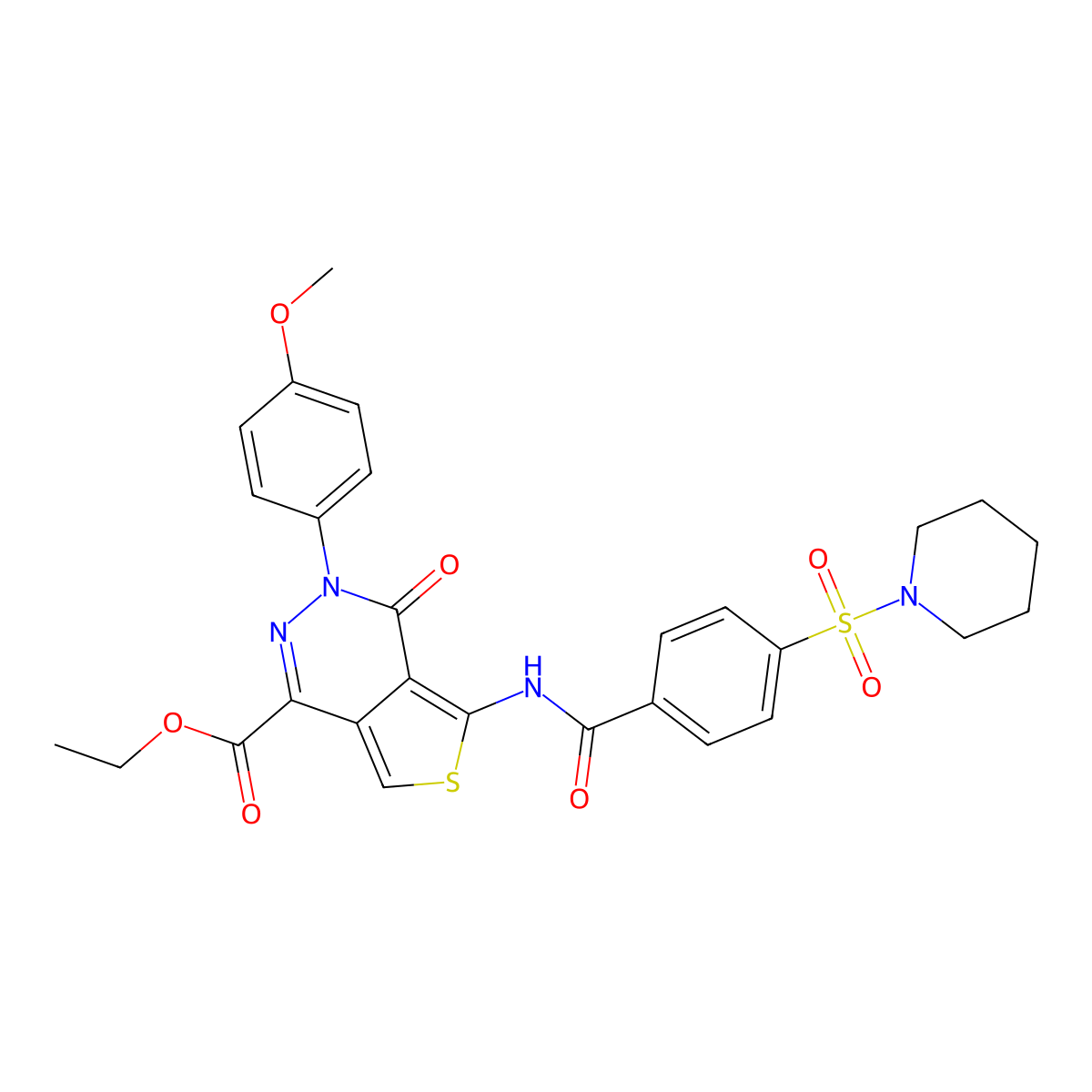 Ethyl 3-(4-methoxyphenyl)-4-oxo-5-(4-(piperidin-1-ylsulfonyl)benzamido)-3,4-dihydrothieno[3,4-d]pyridazine-1-carboxylate molecular structure, CAS 851977-70-3