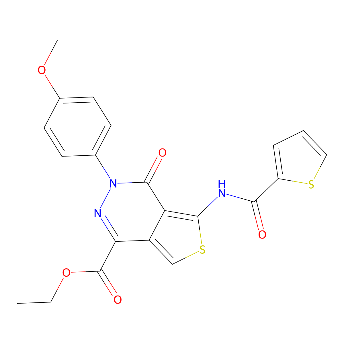 Ethyl 3-(4-methoxyphenyl)-4-oxo-5-(thiophene-2-carboxamido)-3,4-dihydrothieno[3,4-d]pyridazine-1-carboxylate molecular structure, CAS 851977-74-7