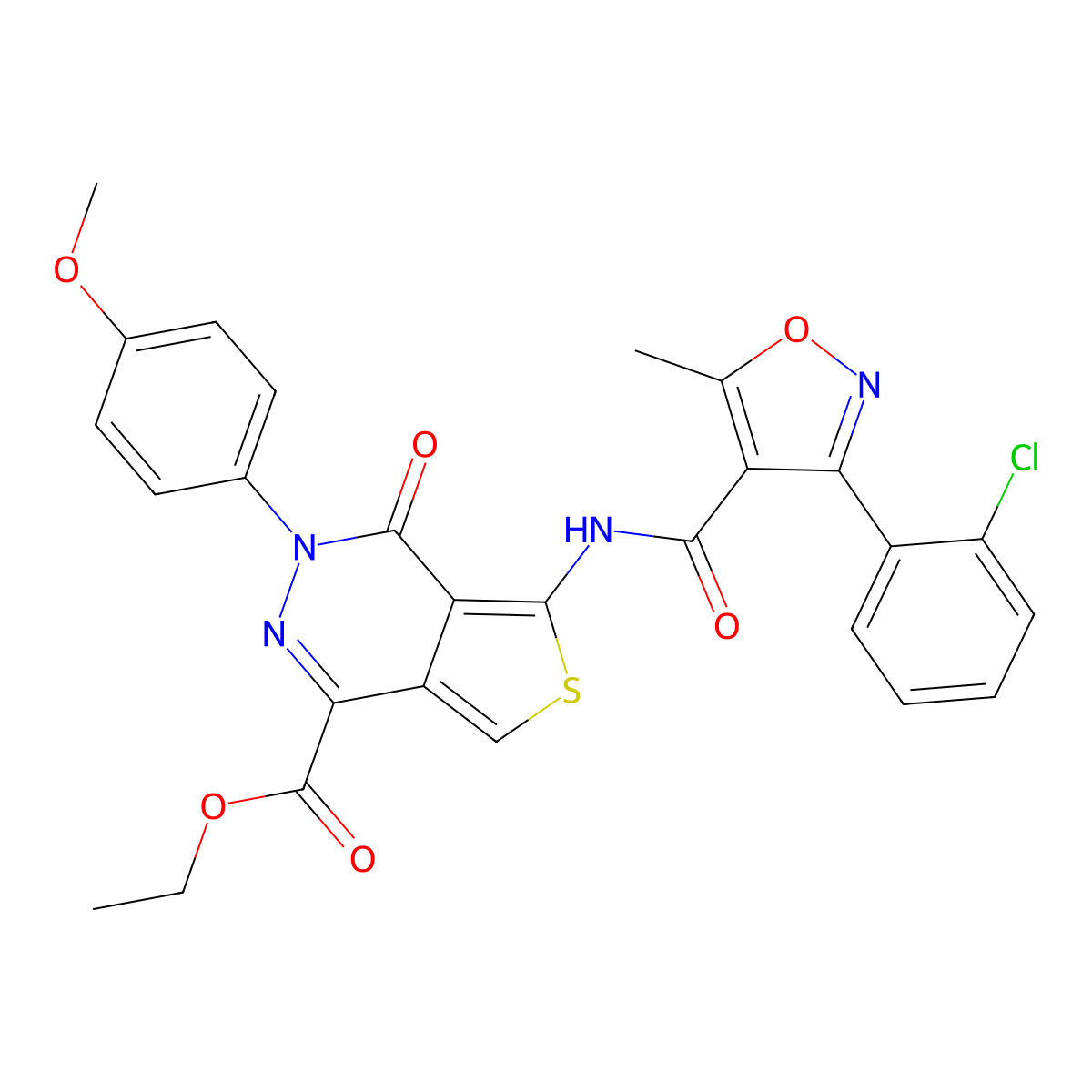Ethyl 5-(3-(2-chlorophenyl)-5-methylisoxazole-4-carboxamido)-3-(4-methoxyphenyl)-4-oxo-3,4-dihydrothieno[3,4-d]pyridazine-1-carboxylate molecular structure, CAS 851977-76-9