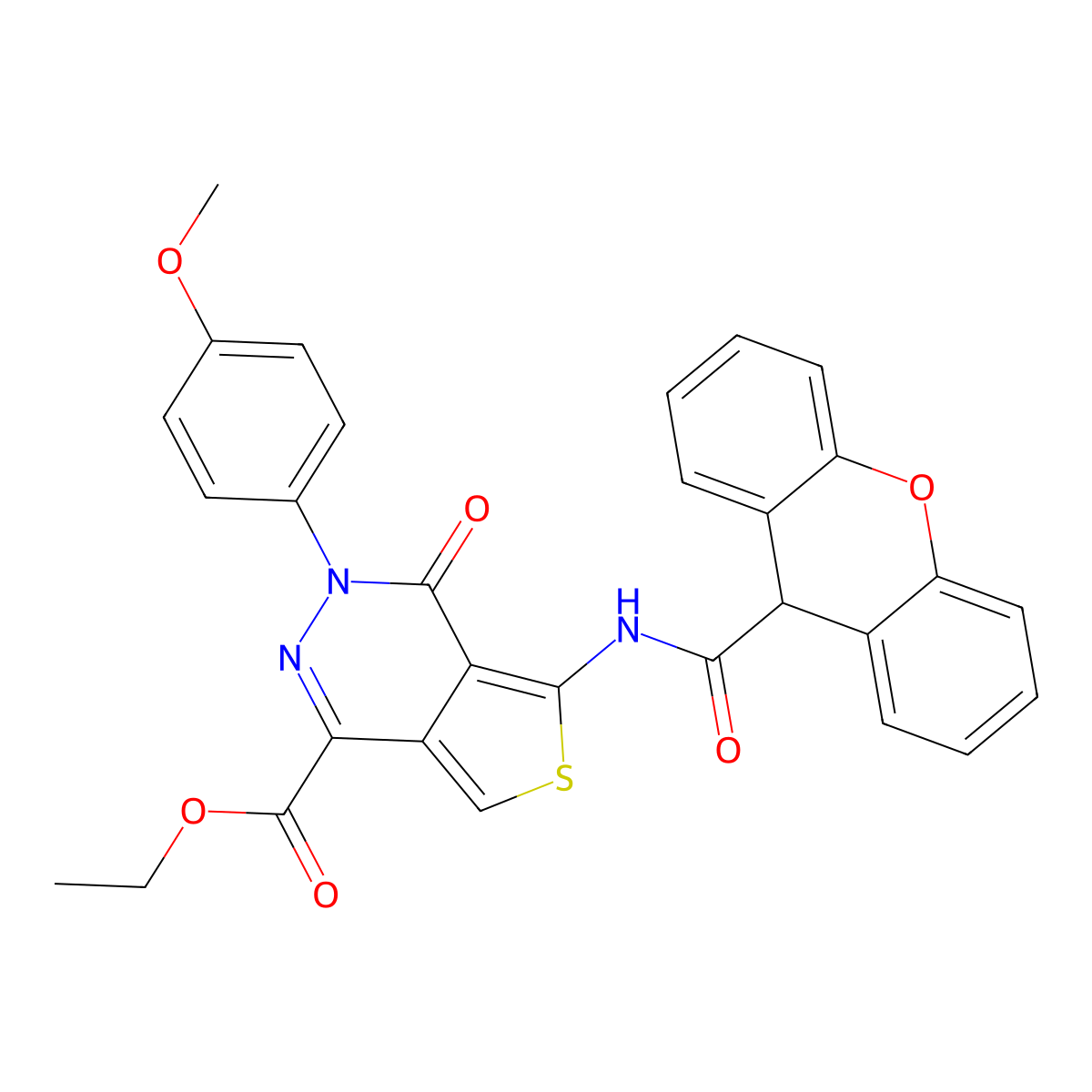 ethyl 3-(4-methoxyphenyl)-4-oxo-5-(9H-xanthene-9-carboxamido)-3,4-dihydrothieno[3,4-d]pyridazine-1-carboxylate molecular structure, CAS 851977-78-1