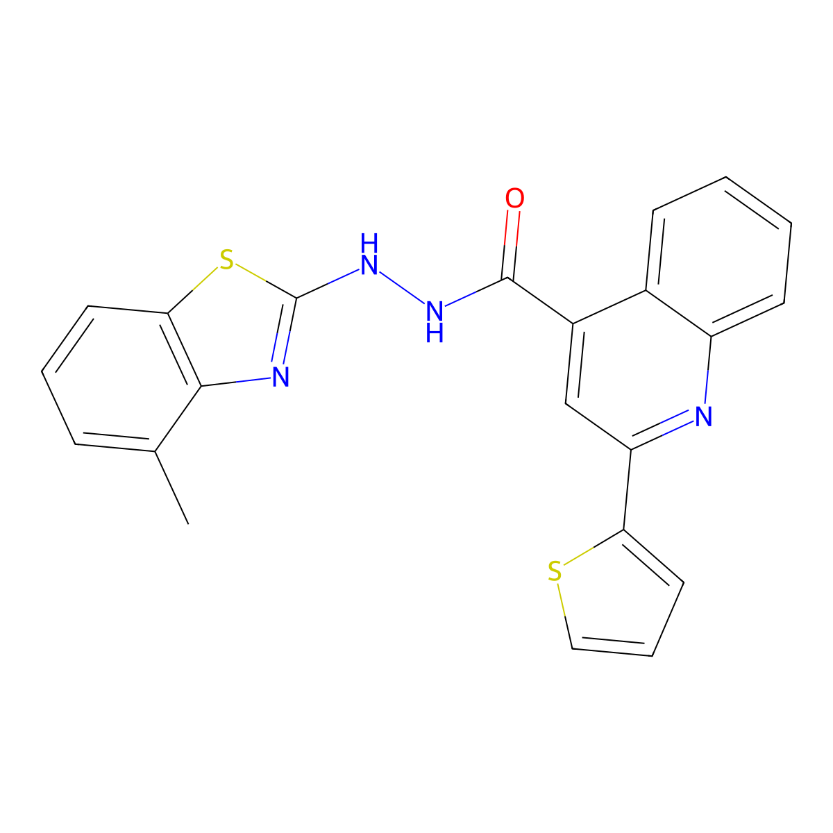 N''-(4-methyl-1,3-benzothiazol-2-yl)-2-(2-thienyl)cinchoninohydrazide molecular structure, CAS 851977-97-4