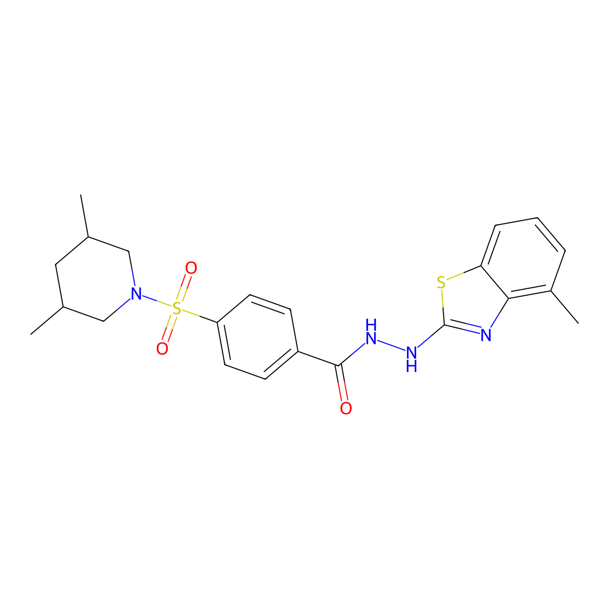 4-((3,5-dimethylpiperidin-1-yl)sulfonyl)-N'-(4-methylbenzo[d]thiazol-2-yl)benzohydrazide molecular structure, CAS 851978-00-2