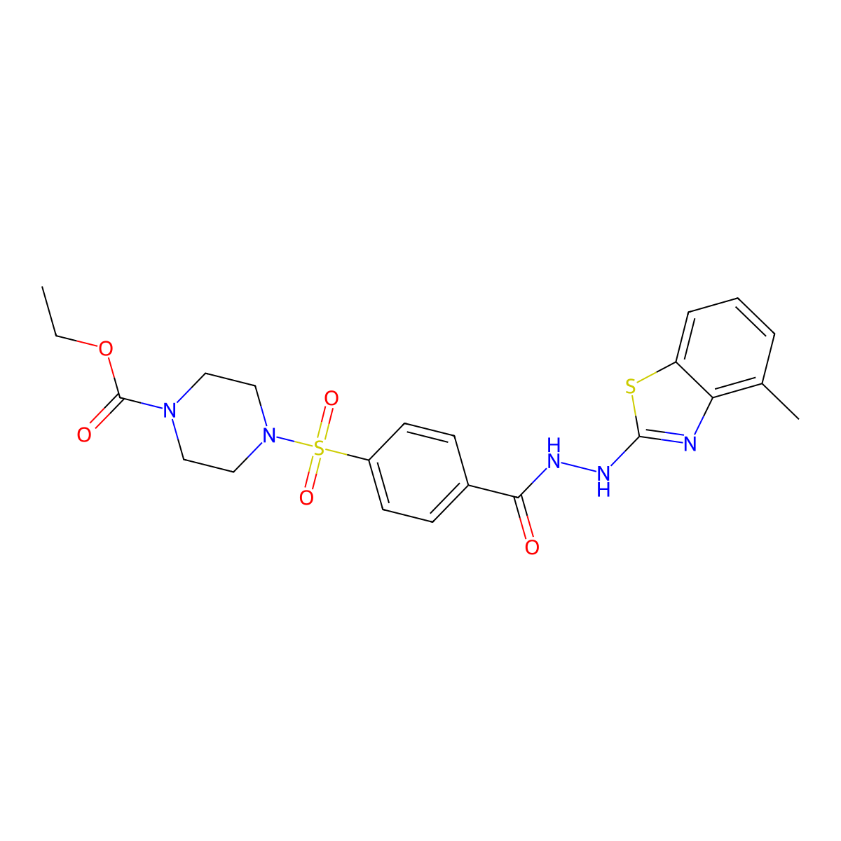 Ethyl 4-((4-(2-(4-methylbenzo[d]thiazol-2-yl)hydrazinecarbonyl)phenyl)sulfonyl)piperazine-1-carboxylate molecular structure, CAS 851978-03-5