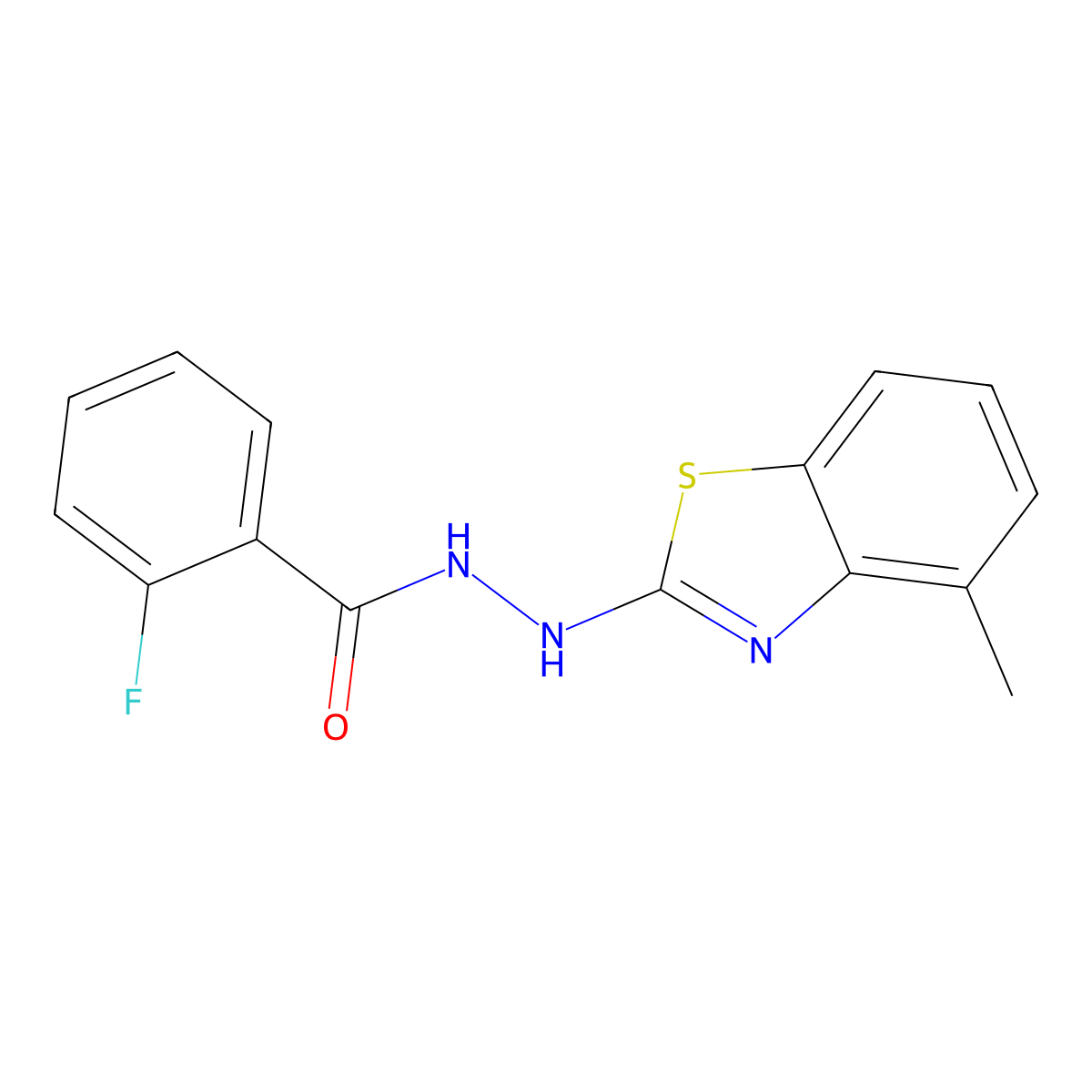 2-fluoro-N'-(4-methyl-1,3-benzothiazol-2-yl)benzohydrazide molecular structure, CAS 851978-09-1
