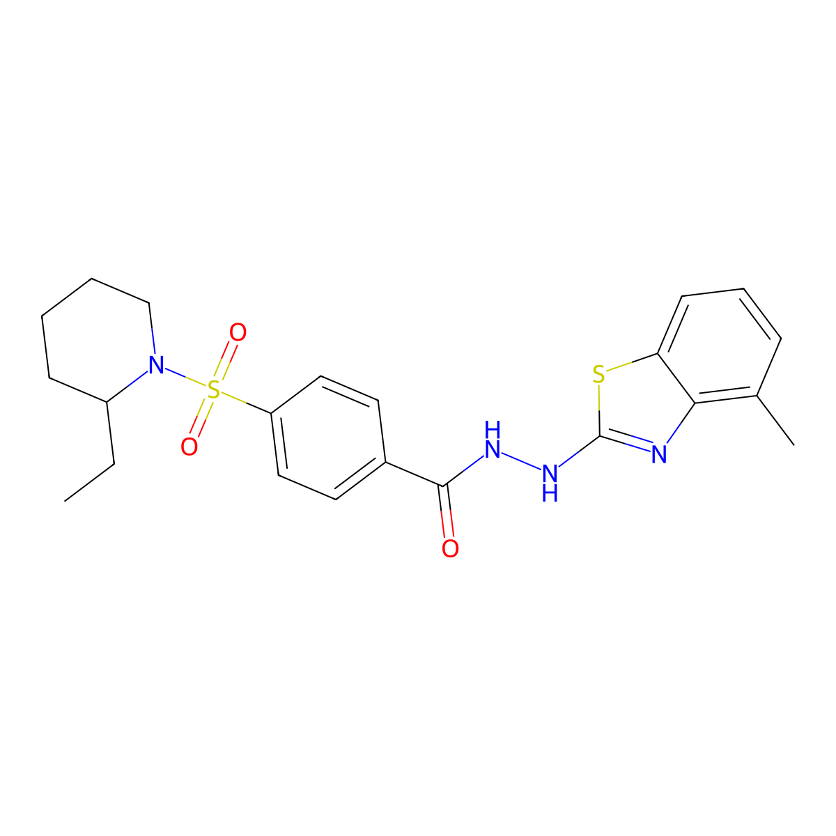 4-((2-ethylpiperidin-1-yl)sulfonyl)-N'-(4-methylbenzo[d]thiazol-2-yl)benzohydrazide molecular structure, CAS 851978-15-9