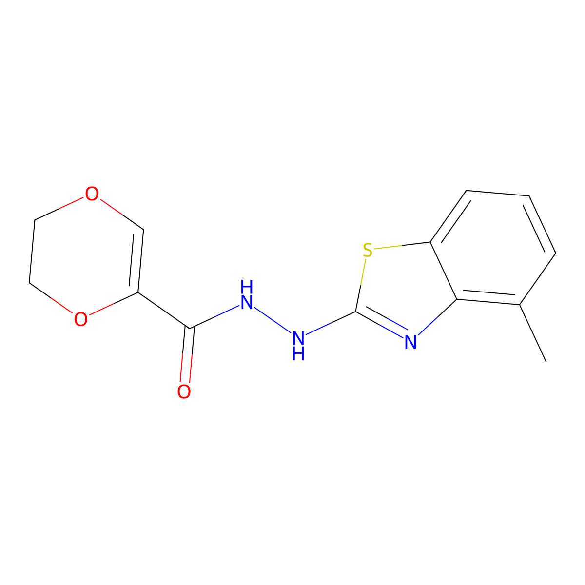 N'-(4-methylbenzo[d]thiazol-2-yl)-5,6-dihydro-1,4-dioxine-2-carbohydrazide molecular structure, CAS 851978-16-0