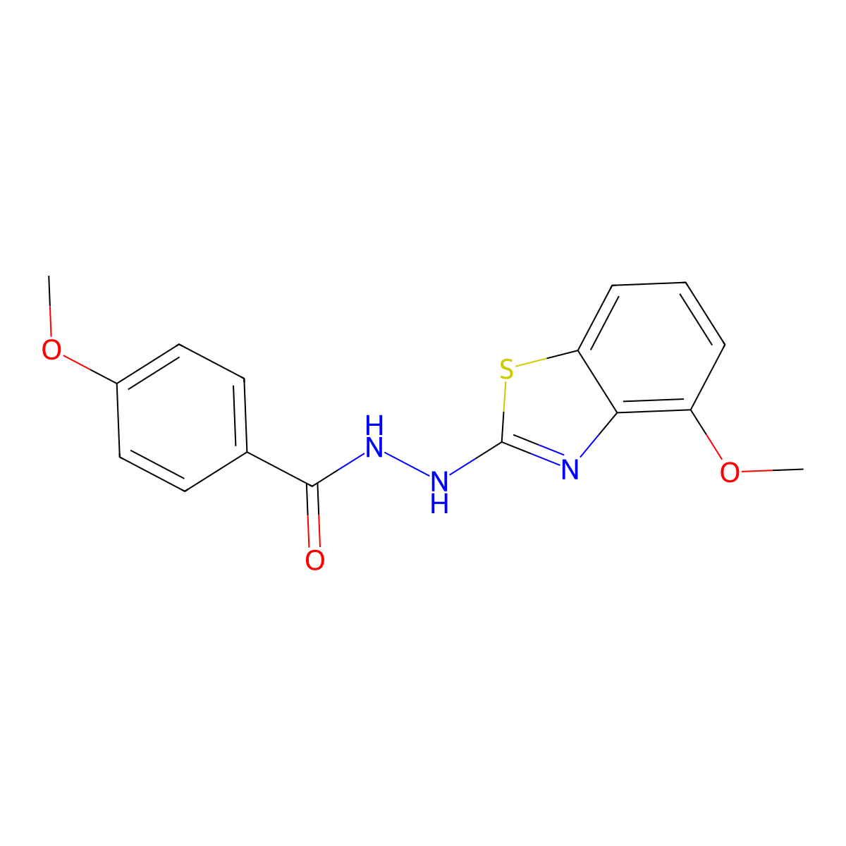 4-methoxy-N'-(4-methoxy-1,3-benzothiazol-2-yl)benzohydrazide molecular structure, CAS 851978-23-9