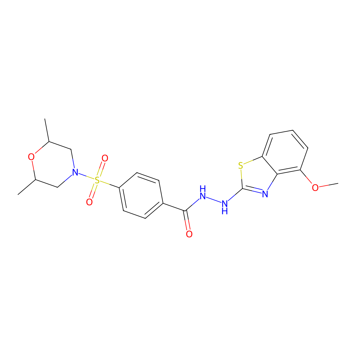 4-((2,6-dimethylmorpholino)sulfonyl)-N'-(4-methoxybenzo[d]thiazol-2-yl)benzohydrazide molecular structure, CAS 851978-33-1