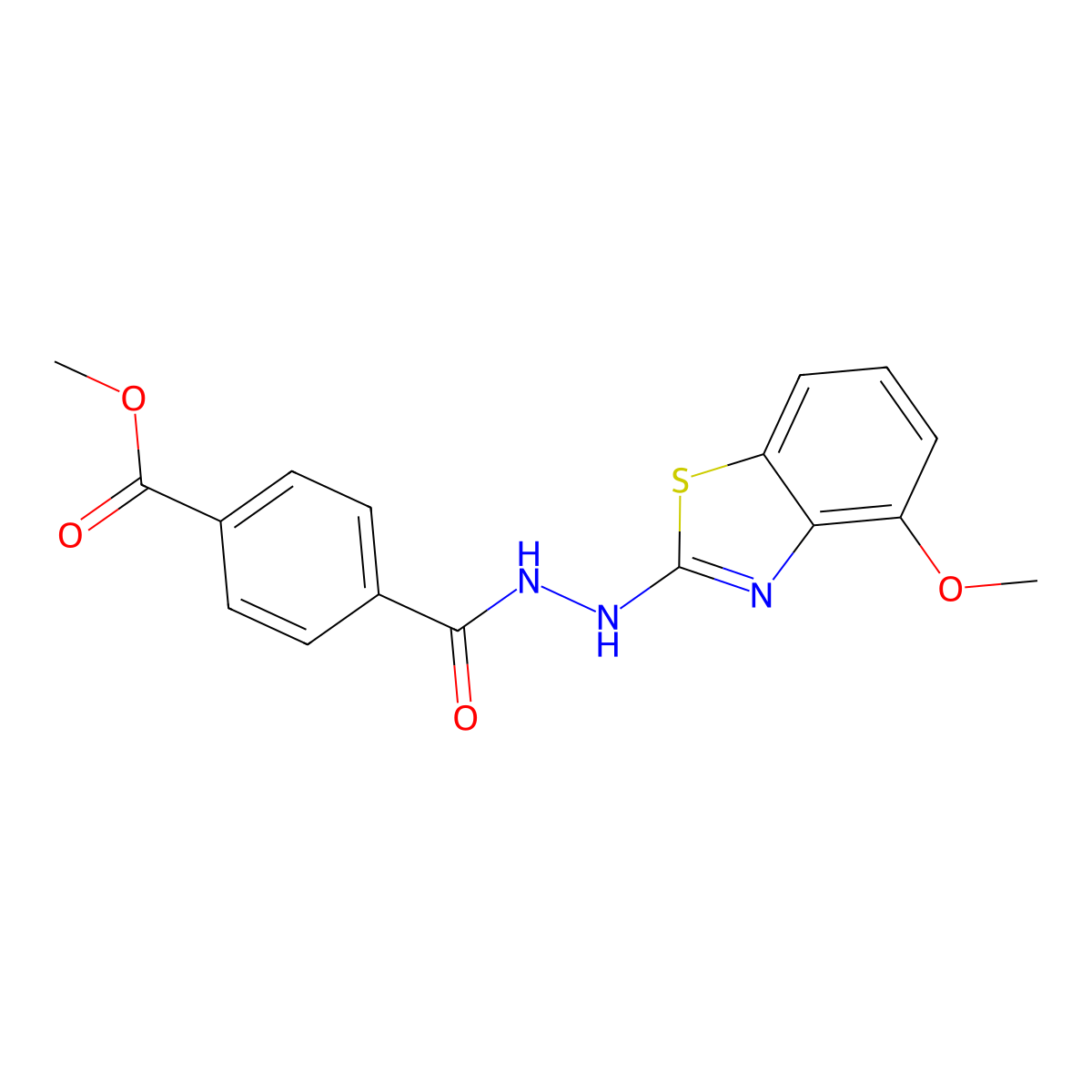 Methyl 4-(2-(4-methoxybenzo[d]thiazol-2-yl)hydrazinecarbonyl)benzoate molecular structure, CAS 851978-38-6