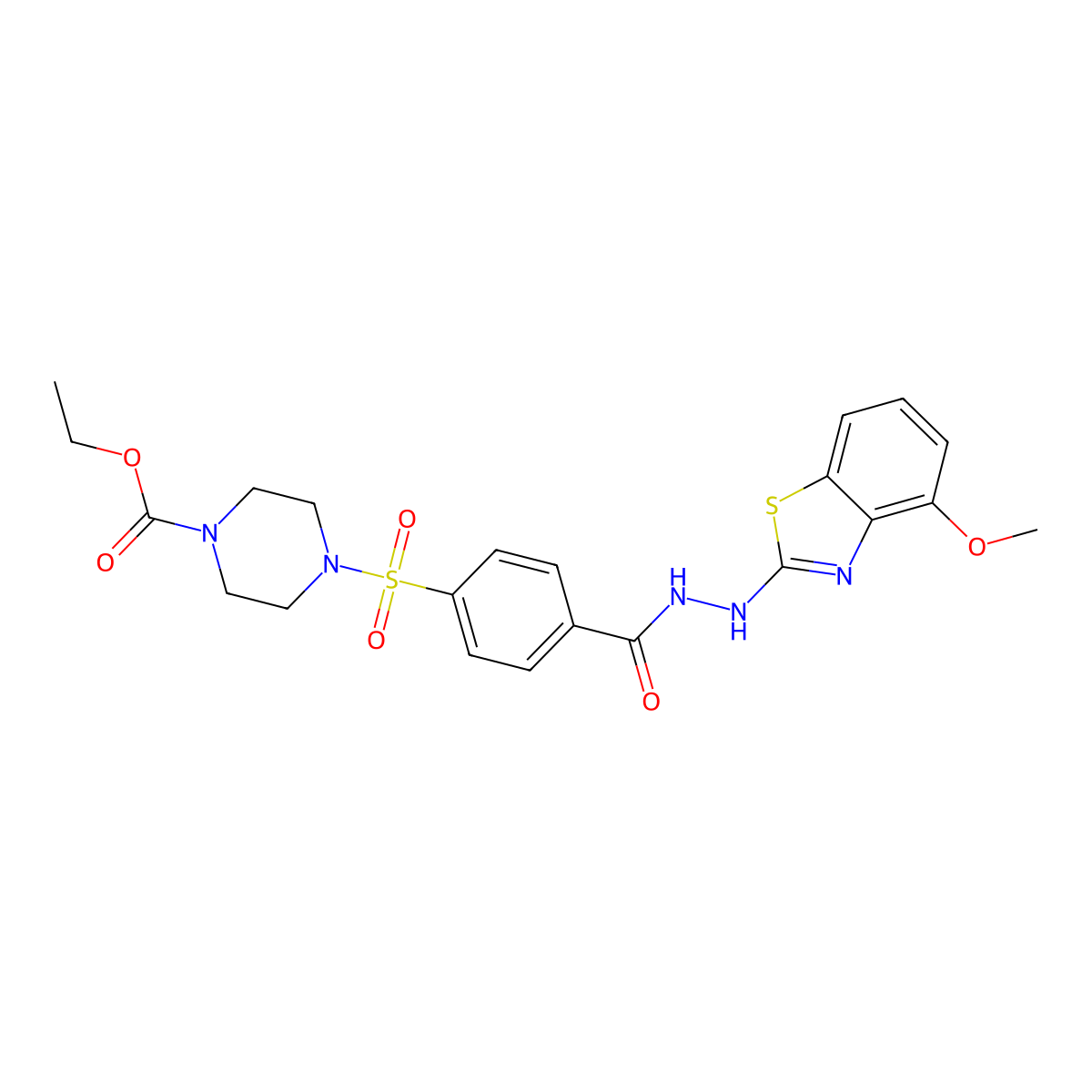 Ethyl 4-((4-(2-(4-methoxybenzo[d]thiazol-2-yl)hydrazinecarbonyl)phenyl)sulfonyl)piperazine-1-carboxylate molecular structure, CAS 851978-40-0