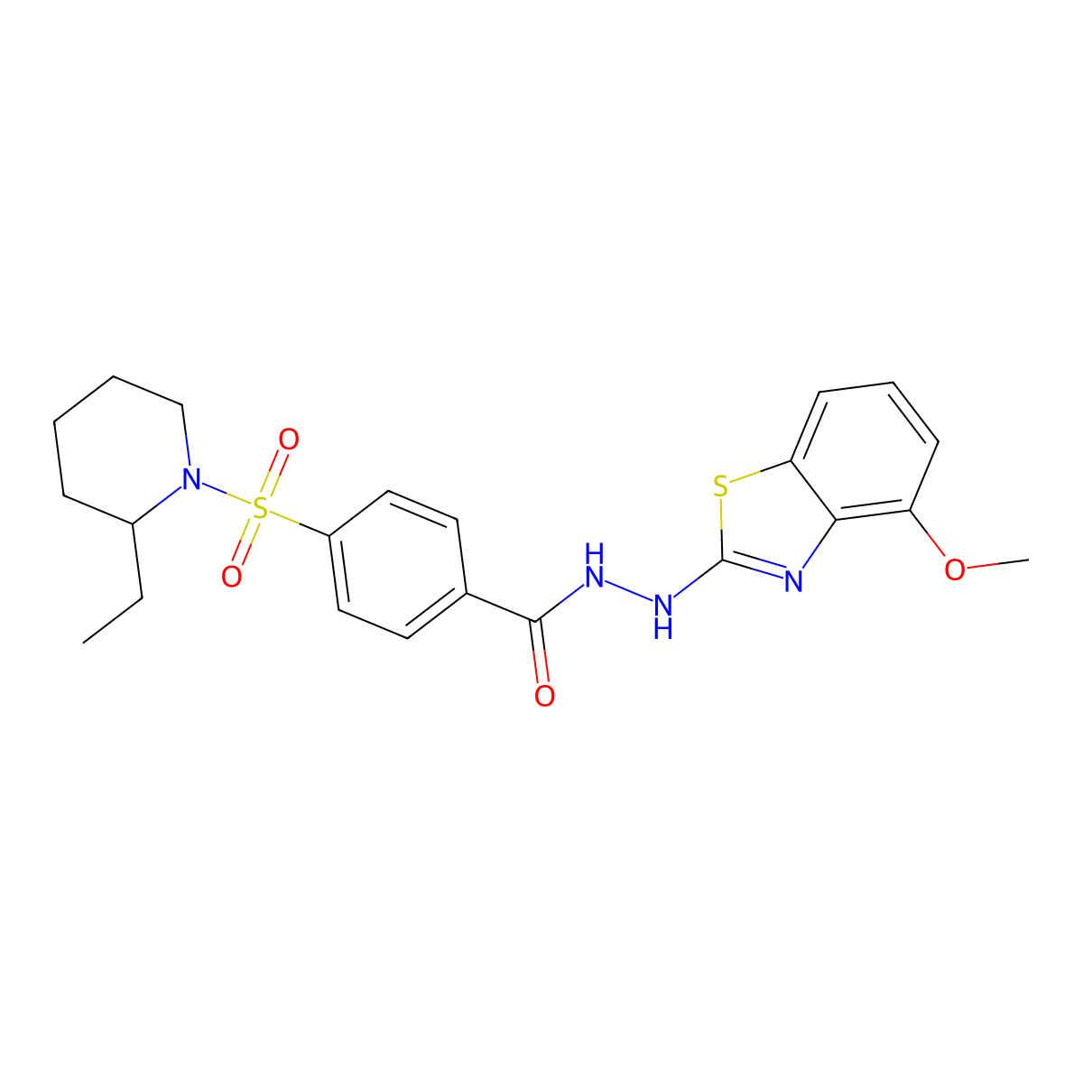 4-((2-ethylpiperidin-1-yl)sulfonyl)-N'-(4-methoxybenzo[d]thiazol-2-yl)benzohydrazide molecular structure, CAS 851978-51-3