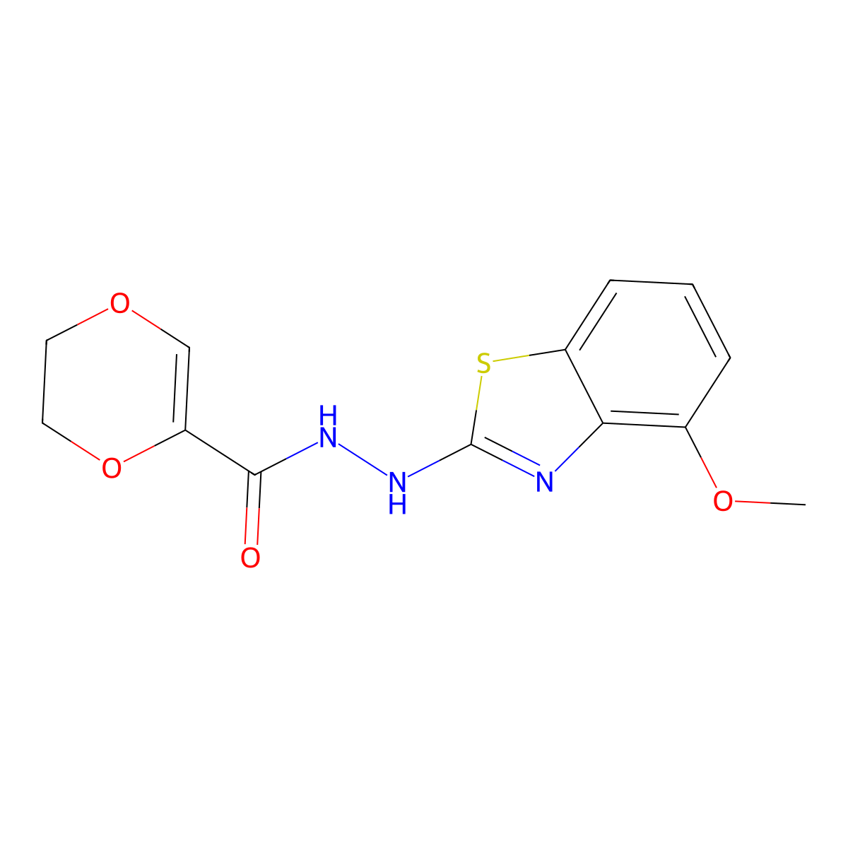 N'-(4-methoxybenzo[d]thiazol-2-yl)-5,6-dihydro-1,4-dioxine-2-carbohydrazide molecular structure, CAS 851978-52-4