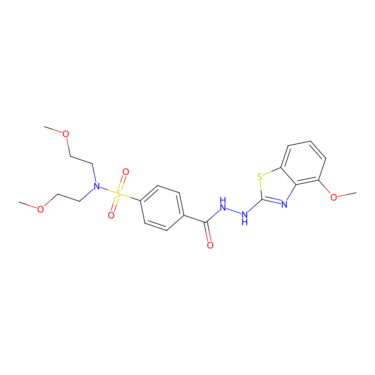 4-(2-(4-methoxybenzo[d]thiazol-2-yl)hydrazinecarbonyl)-N,N-bis(2-methoxyethyl)benzenesulfonamide molecular structure, CAS 851978-53-5
