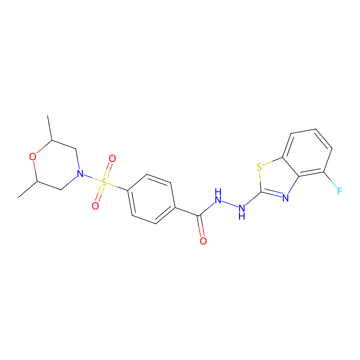 4-((2,6-dimethylmorpholino)sulfonyl)-N'-(4-fluorobenzo[d]thiazol-2-yl)benzohydrazide molecular structure, CAS 851978-82-0