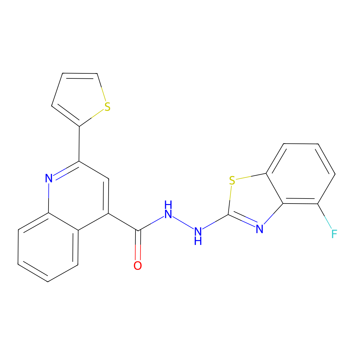N'-(4-fluorobenzo[d]thiazol-2-yl)-2-(thiophen-2-yl)quinoline-4-carbohydrazide molecular structure, CAS 851978-83-1