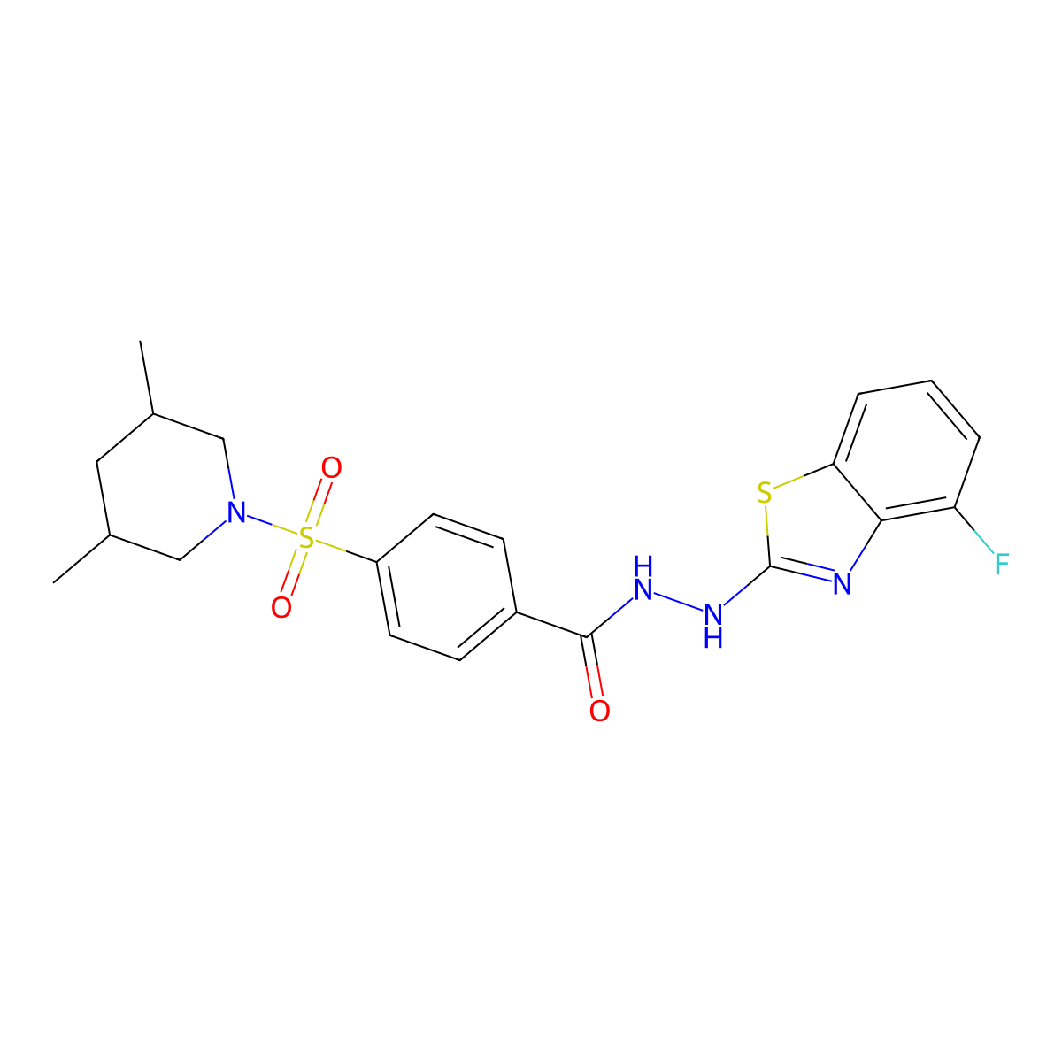 4-((3,5-dimethylpiperidin-1-yl)sulfonyl)-N'-(4-fluorobenzo[d]thiazol-2-yl)benzohydrazide molecular structure, CAS 851978-86-4