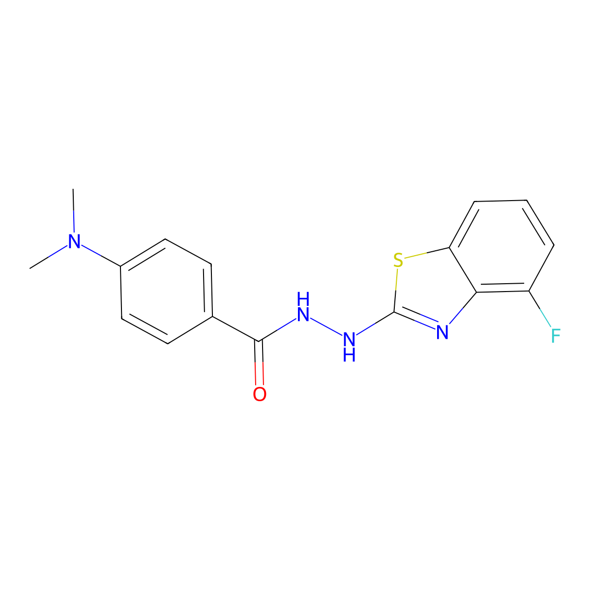 4-(dimethylamino)-N'-(4-fluoro-1,3-benzothiazol-2-yl)benzohydrazide molecular structure, CAS 851978-98-8