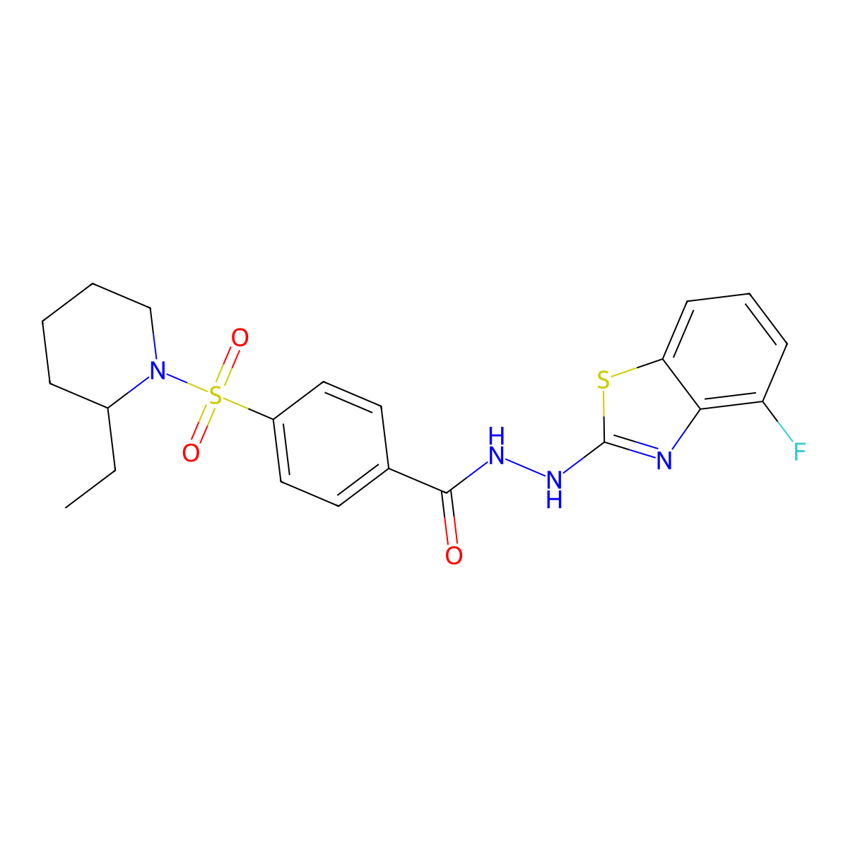 4-((2-ethylpiperidin-1-yl)sulfonyl)-N'-(4-fluorobenzo[d]thiazol-2-yl)benzohydrazide molecular structure, CAS 851979-01-6