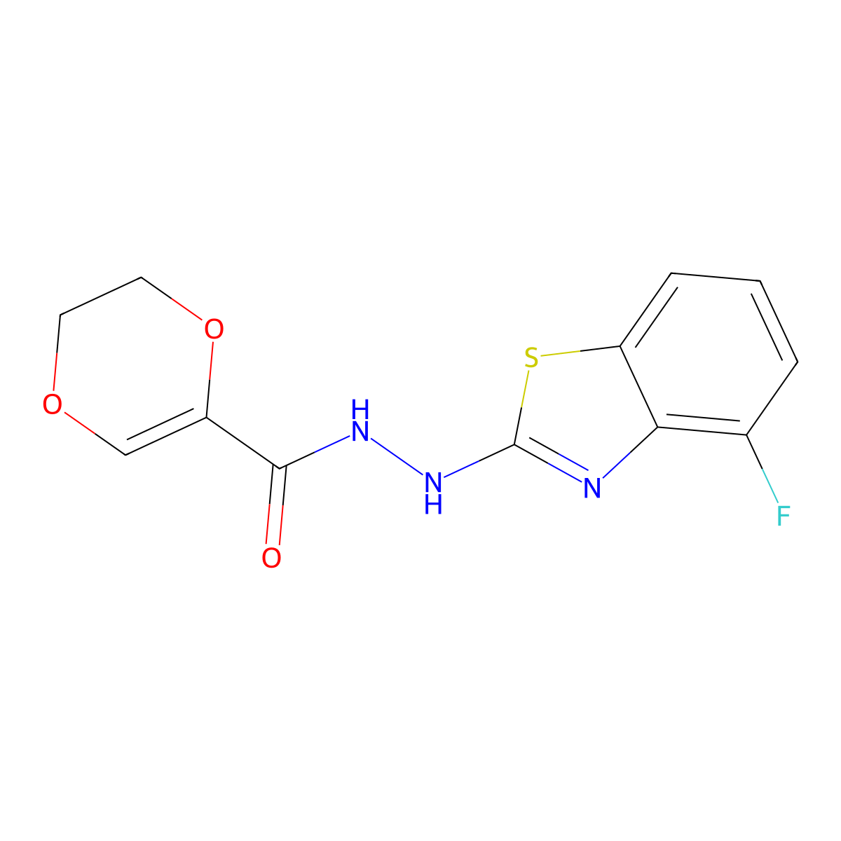 N'-(4-fluorobenzo[d]thiazol-2-yl)-5,6-dihydro-1,4-dioxine-2-carbohydrazide molecular structure, CAS 851979-02-7