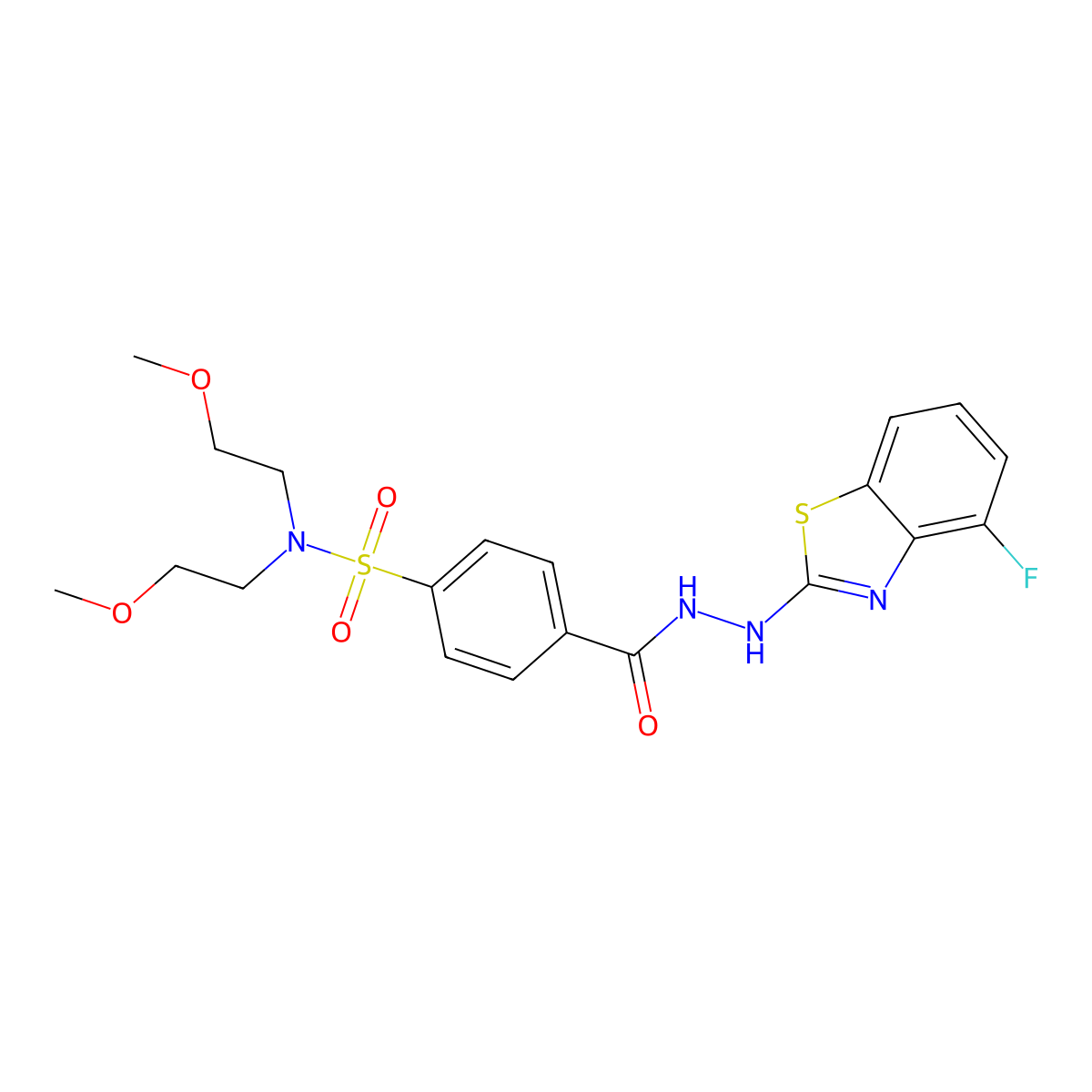 4-(2-(4-fluorobenzo[d]thiazol-2-yl)hydrazinecarbonyl)-N,N-bis(2-methoxyethyl)benzenesulfonamide molecular structure, CAS 851979-03-8