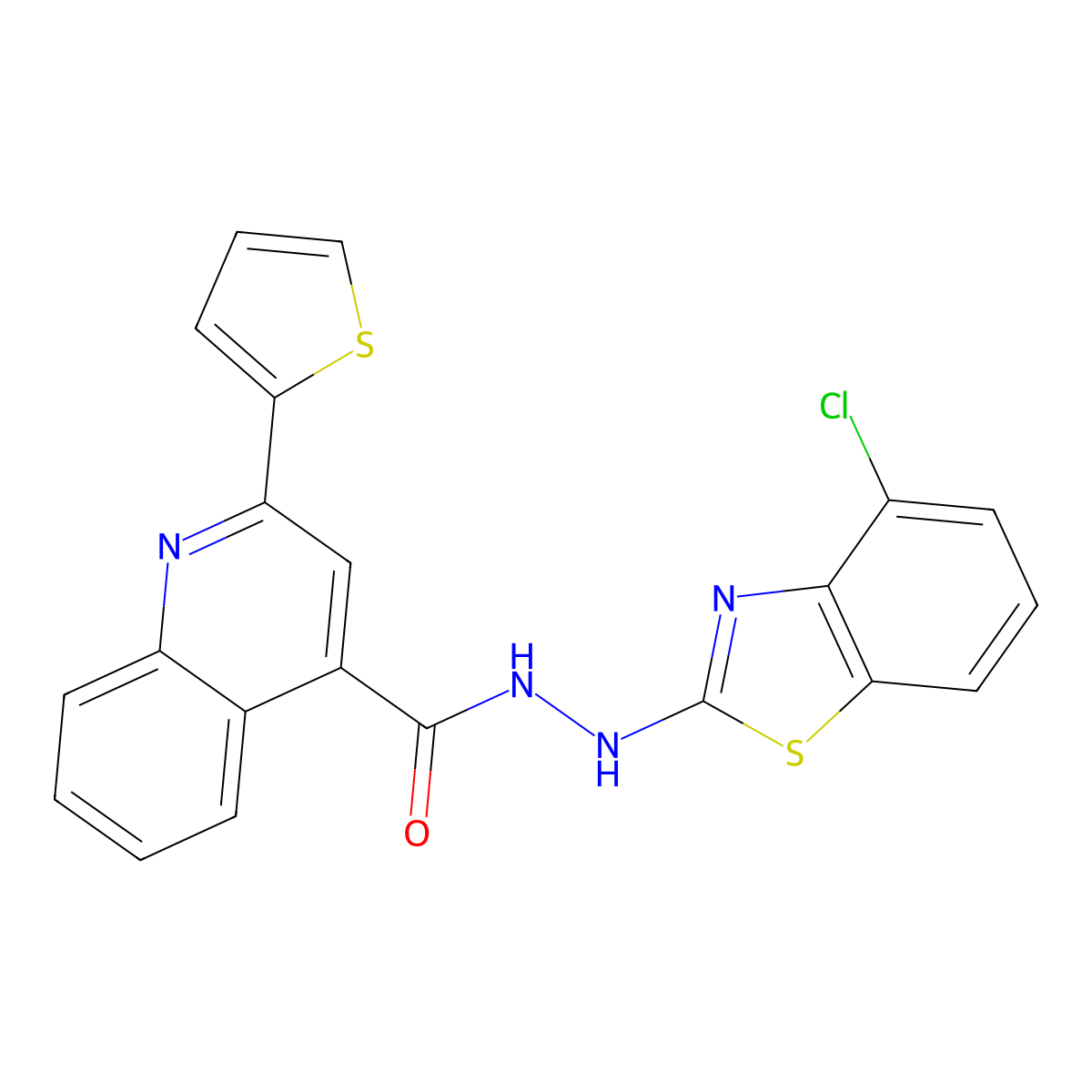 N'-(4-chlorobenzo[d]thiazol-2-yl)-2-(thiophen-2-yl)quinoline-4-carbohydrazide molecular structure, CAS 851979-20-9