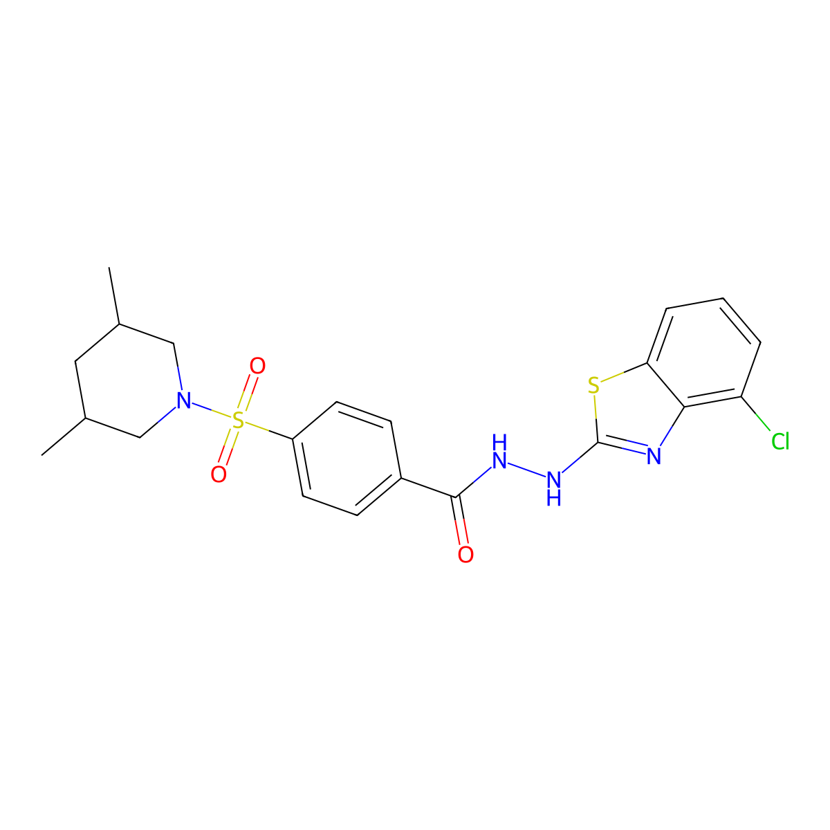 N'-(4-chlorobenzo[d]thiazol-2-yl)-4-((3,5-dimethylpiperidin-1-yl)sulfonyl)benzohydrazide molecular structure, CAS 851979-23-2