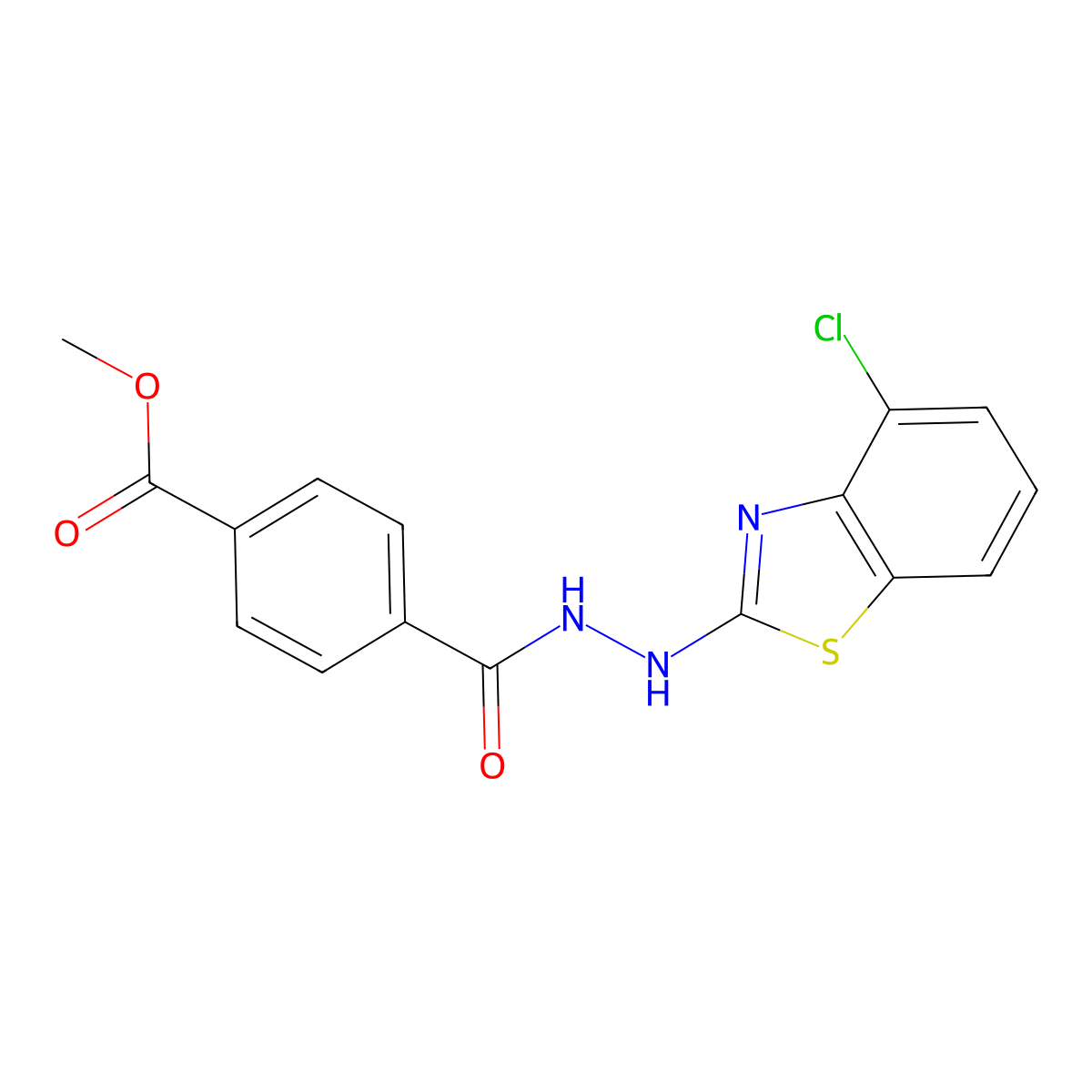 Methyl 4-(2-(4-chlorobenzo[d]thiazol-2-yl)hydrazinecarbonyl)benzoate molecular structure, CAS 851979-24-3