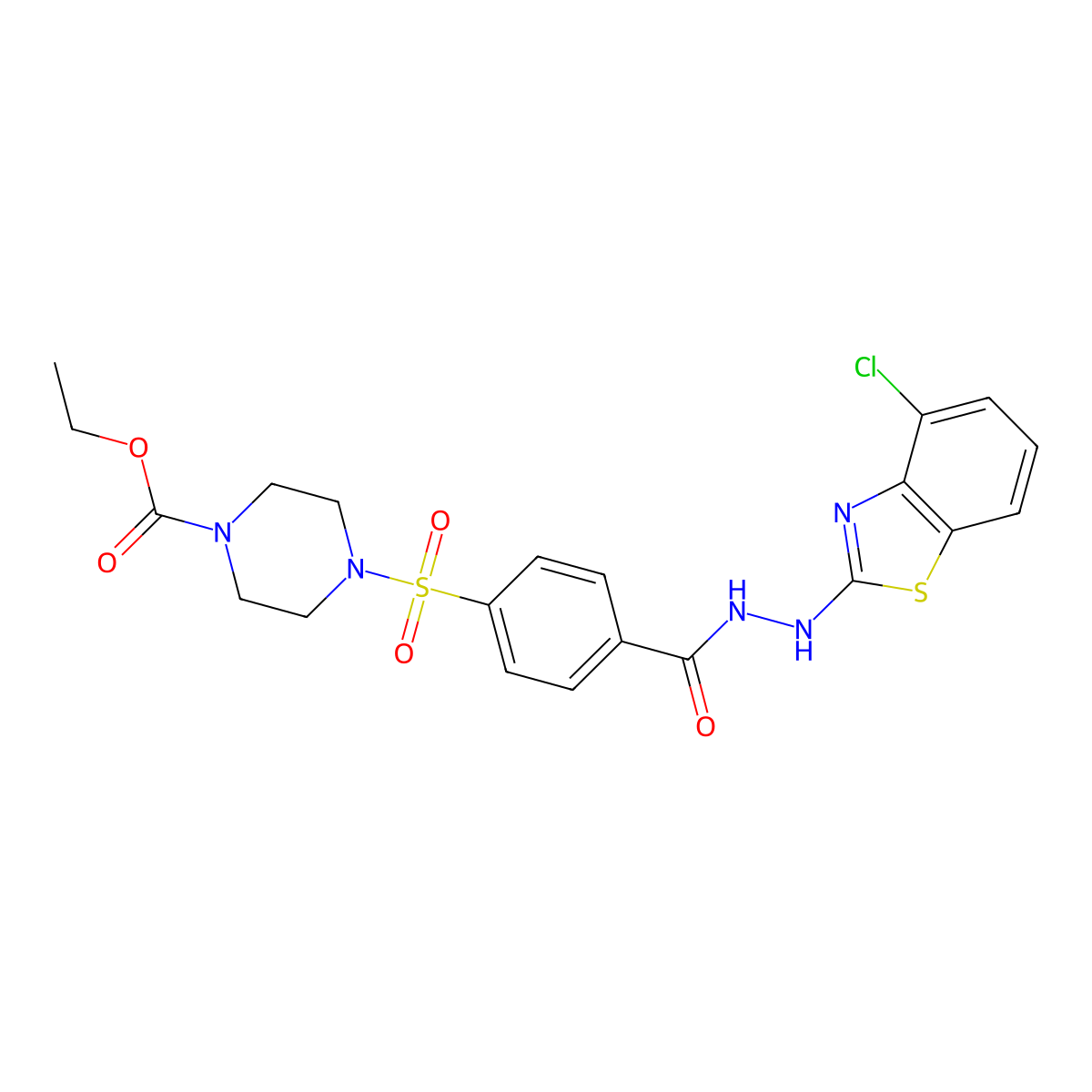 Ethyl 4-((4-(2-(4-chlorobenzo[d]thiazol-2-yl)hydrazinecarbonyl)phenyl)sulfonyl)piperazine-1-carboxylate molecular structure, CAS 851979-26-5