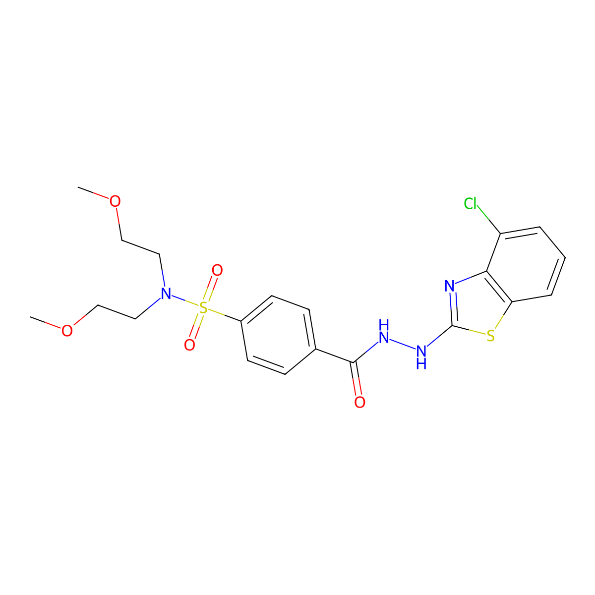 4-(2-(4-chlorobenzo[d]thiazol-2-yl)hydrazinecarbonyl)-N,N-bis(2-methoxyethyl)benzenesulfonamide molecular structure, CAS 851979-39-0
